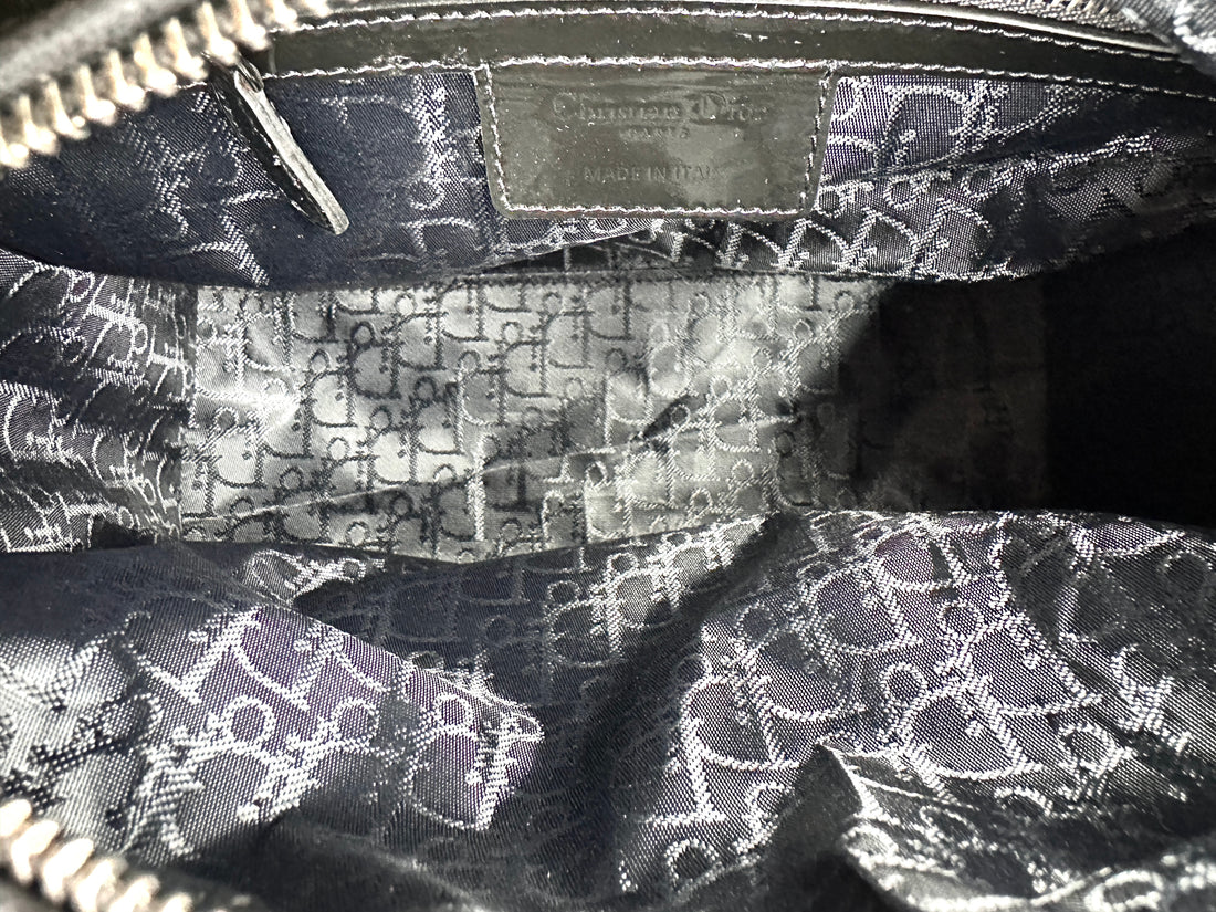 Christian Dior Lady Dior Black Cannage Patent Leather Handle Bag DR918