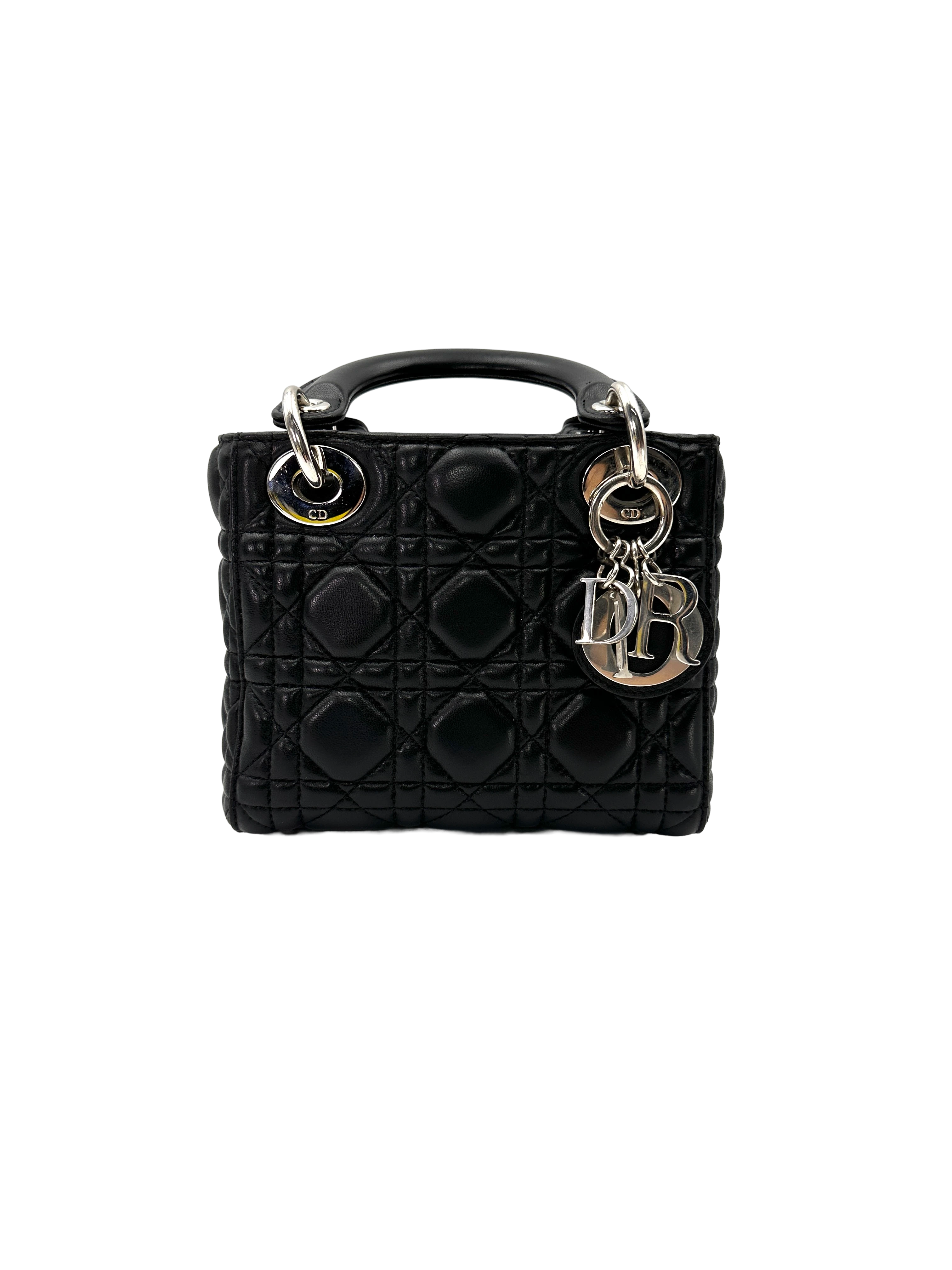 Christian Dior Lady Dior Black Cannage Leather Handle Bag DR919