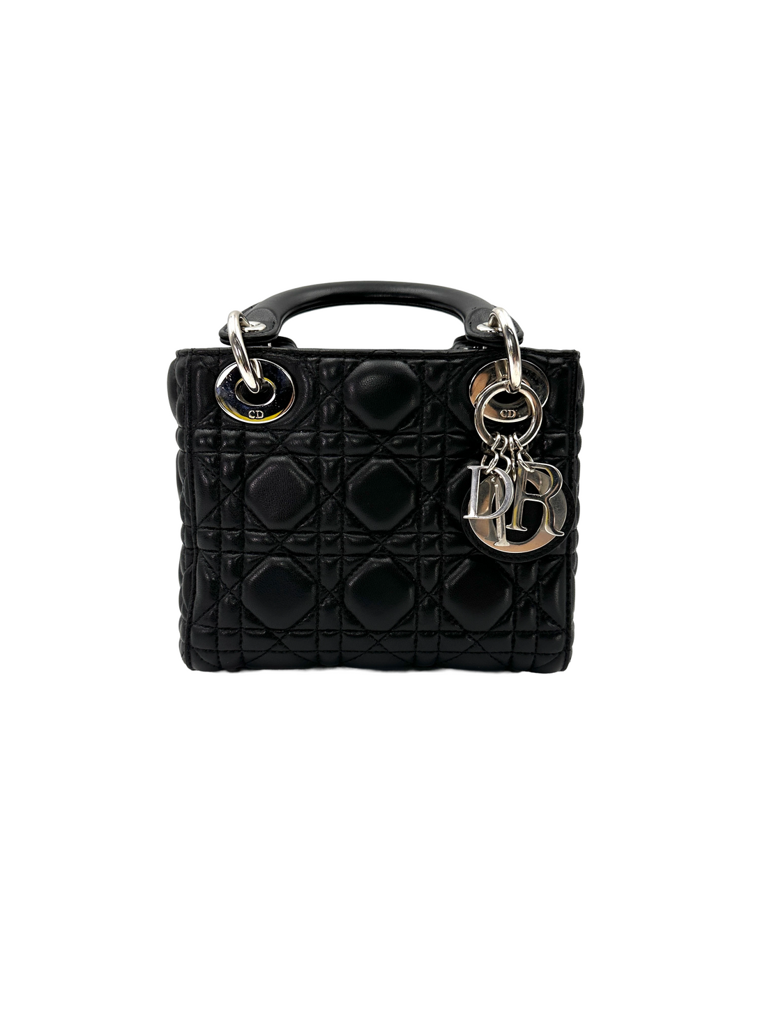 Christian Dior Lady Dior Black Cannage Leather Handle Bag DR919