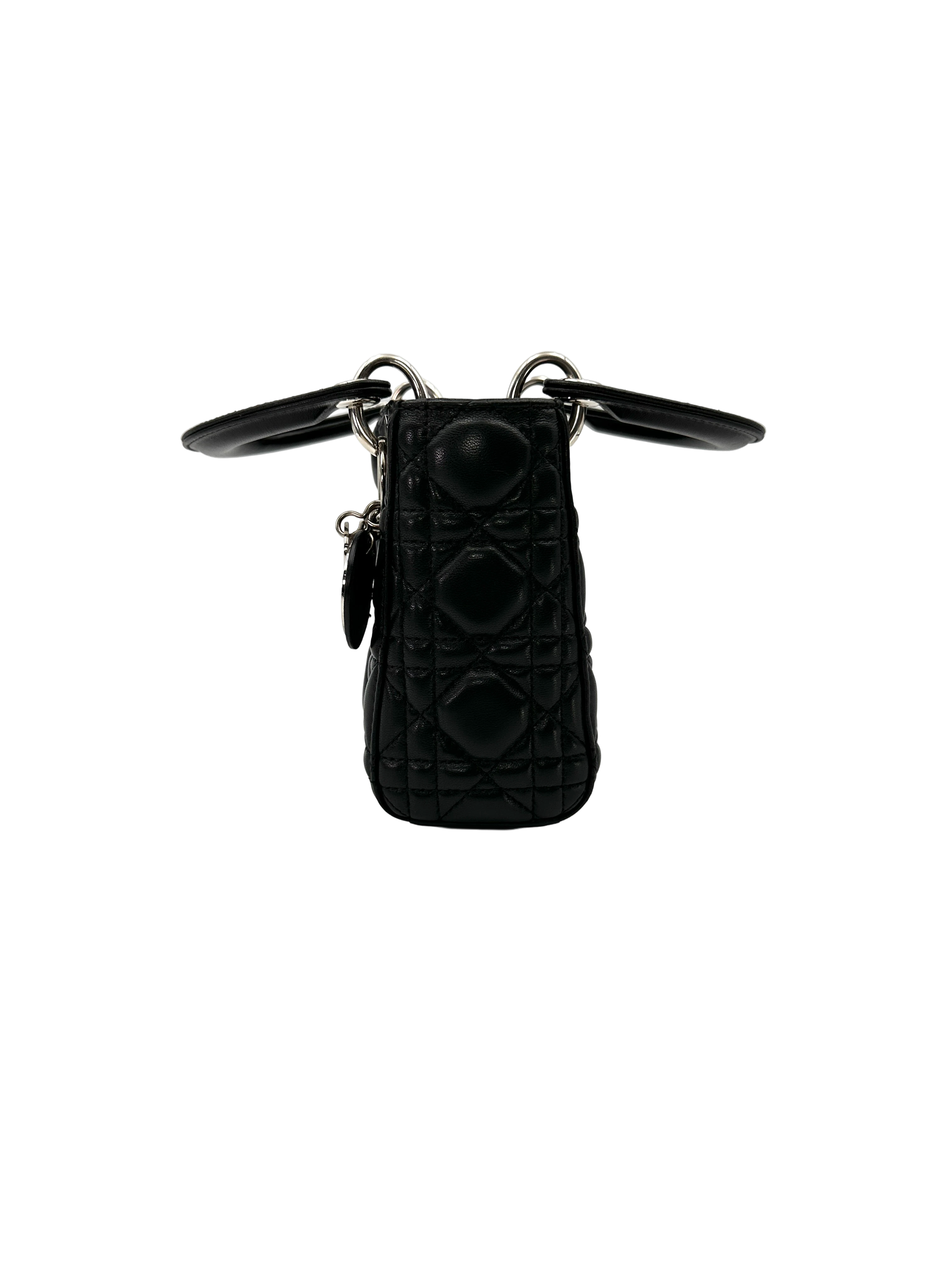 Christian Dior Lady Dior Black Cannage Leather Handle Bag DR919