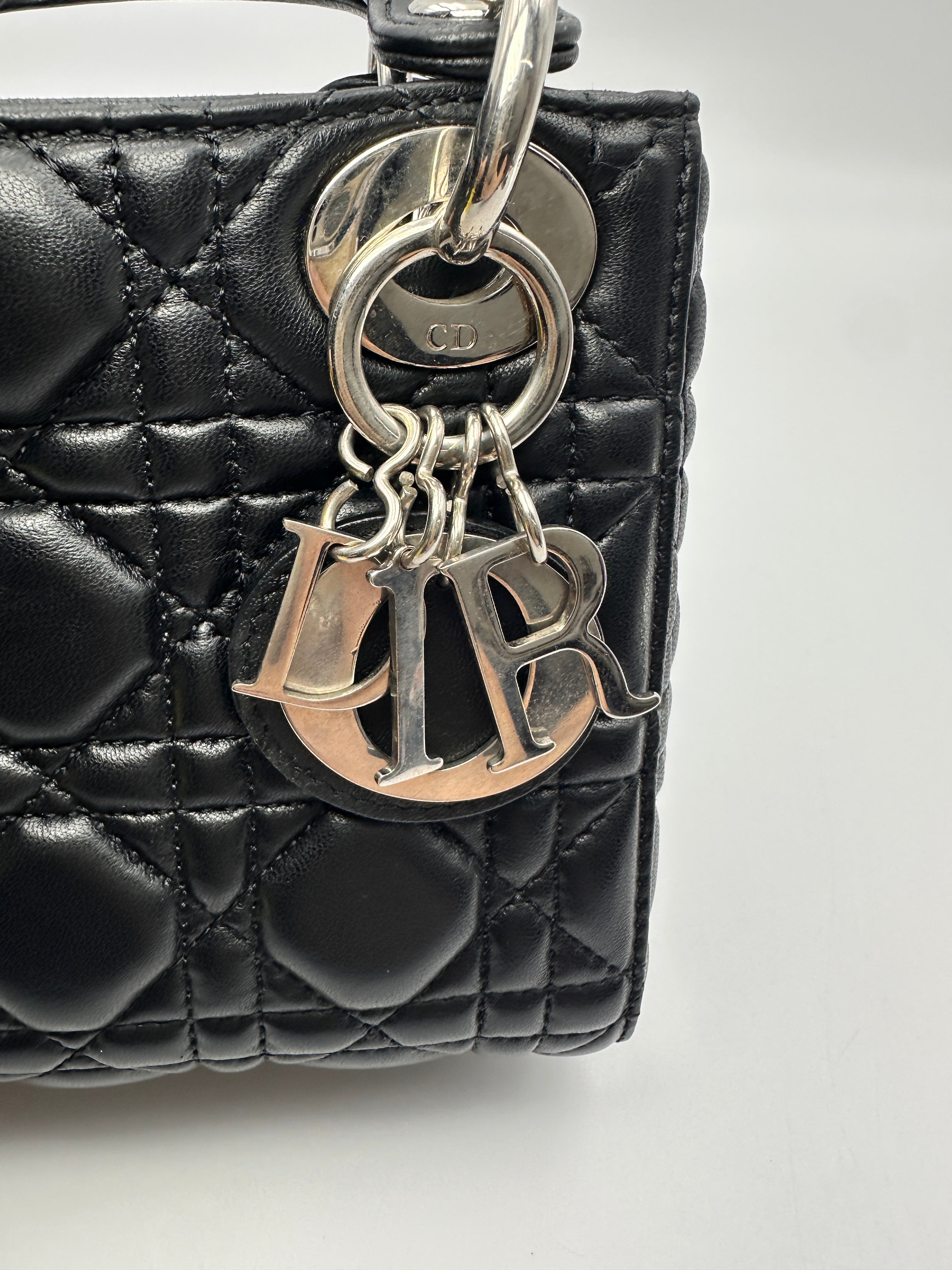 Christian Dior Lady Dior Black Cannage Leather Handle Bag DR919
