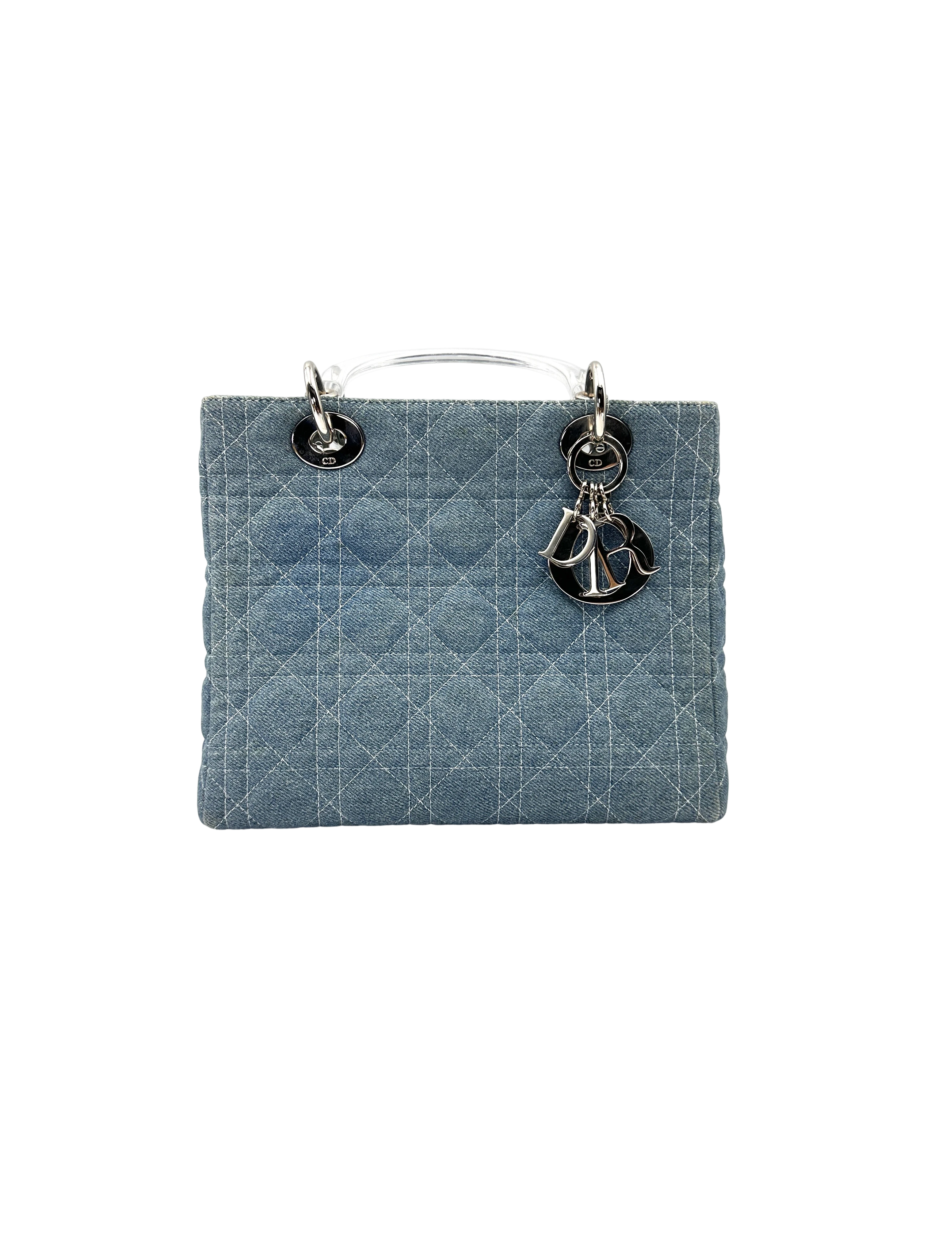 Christian Dior Lady Dior Blue Denim Cannage Handle Bag DR917