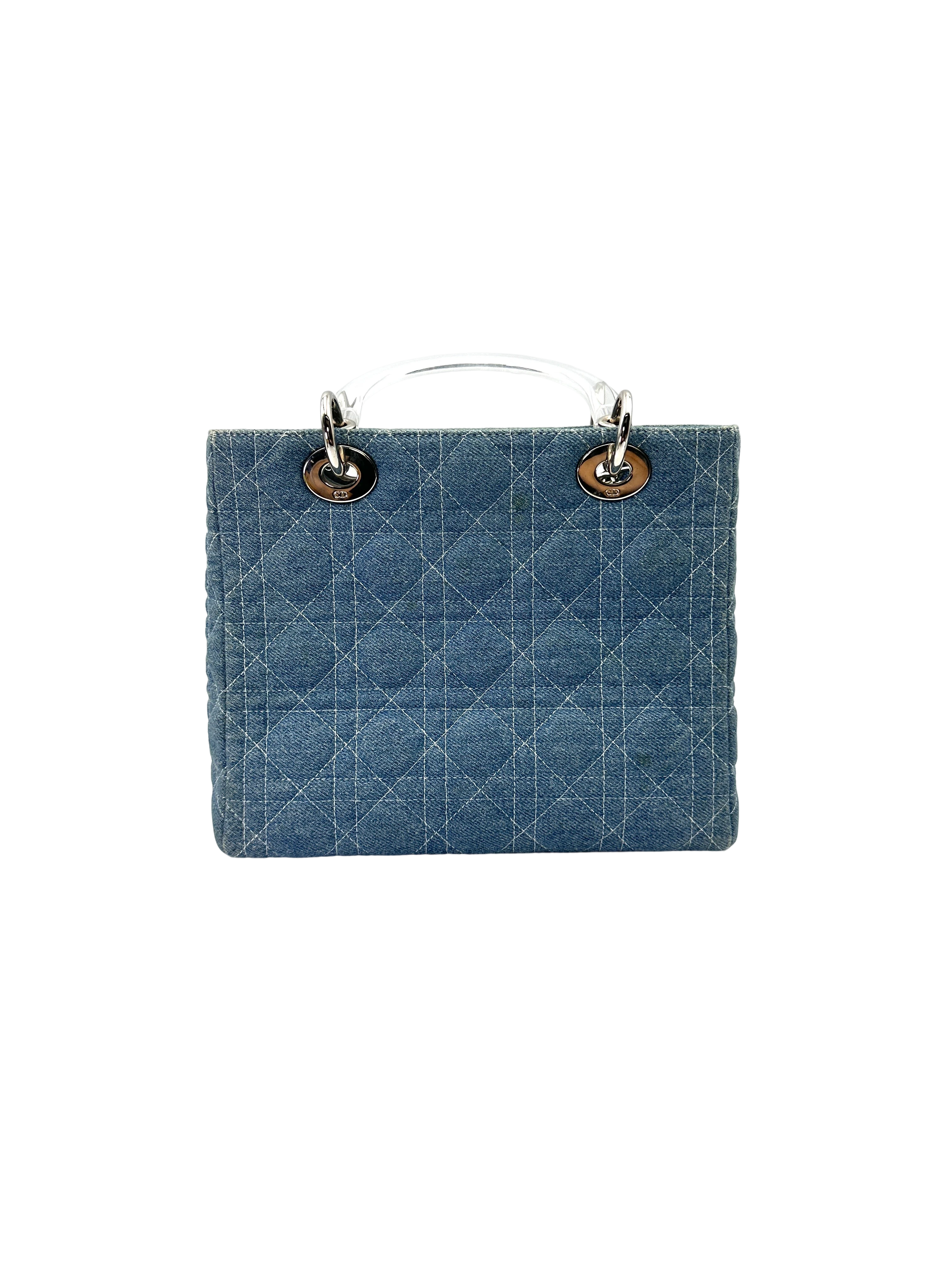 Christian Dior Lady Dior Blue Denim Cannage Handle Bag DR917