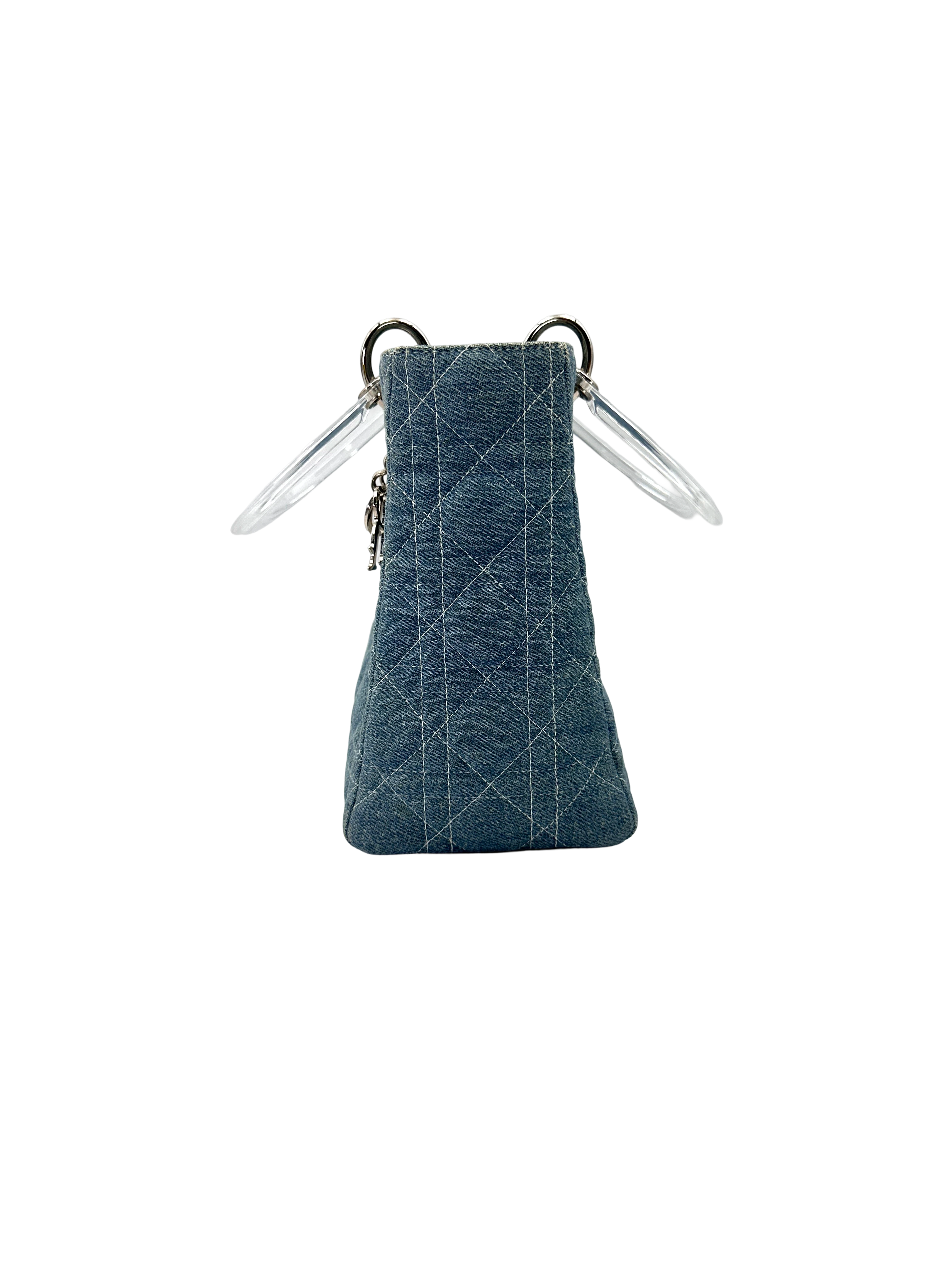 Christian Dior Lady Dior Blue Denim Cannage Handle Bag DR917