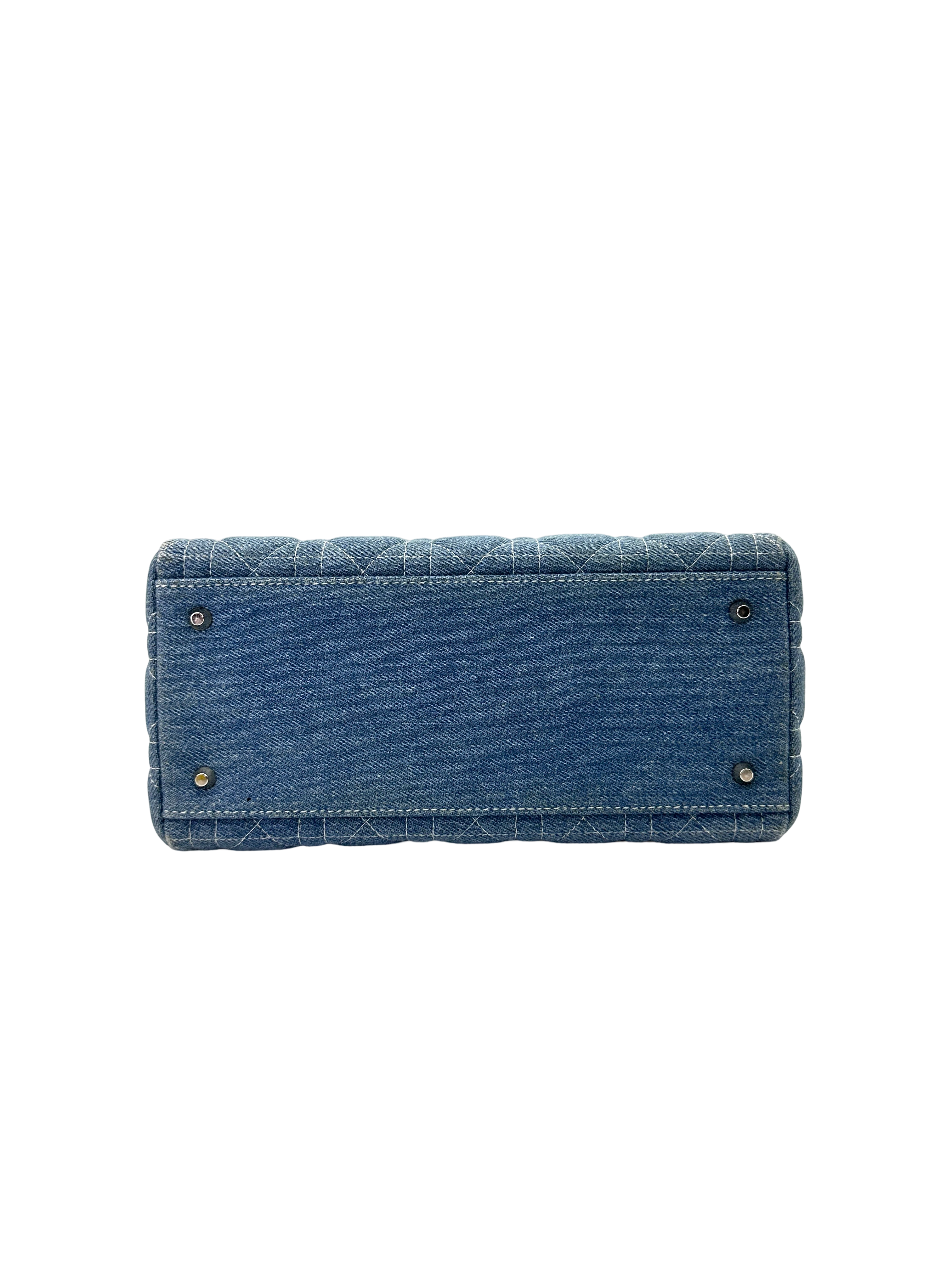 Christian Dior Lady Dior Blue Denim Cannage Handle Bag DR917