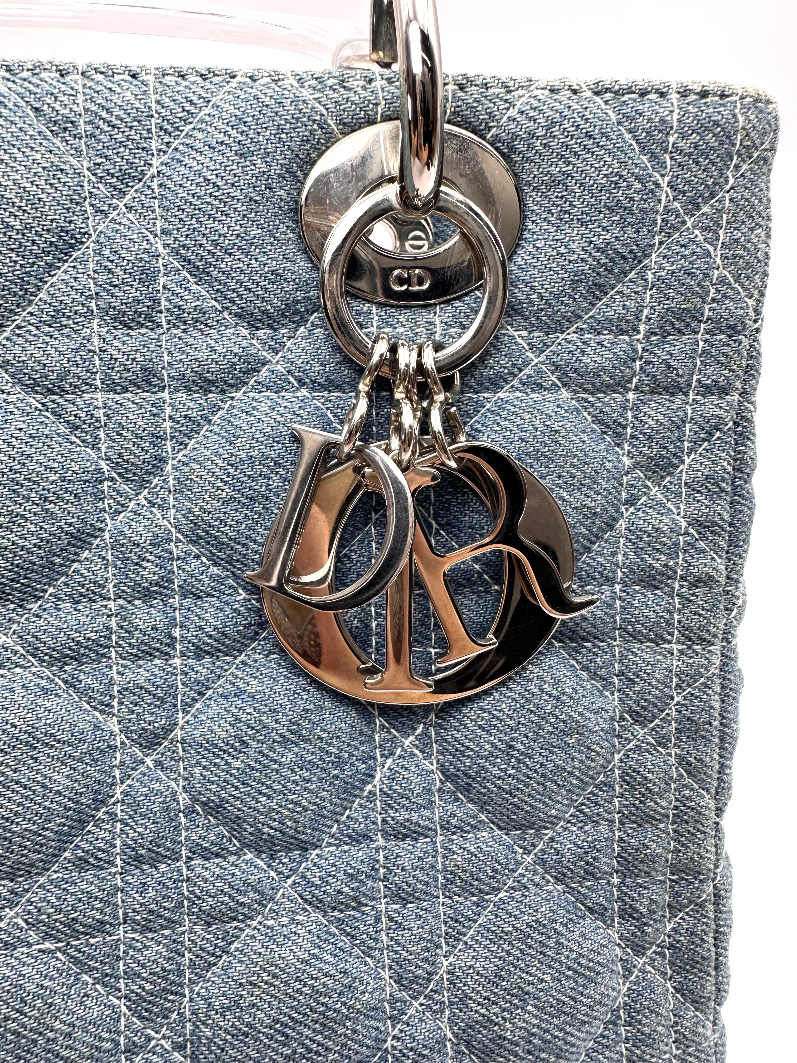 Christian Dior Lady Dior Blue Denim Cannage Handle Bag DR917