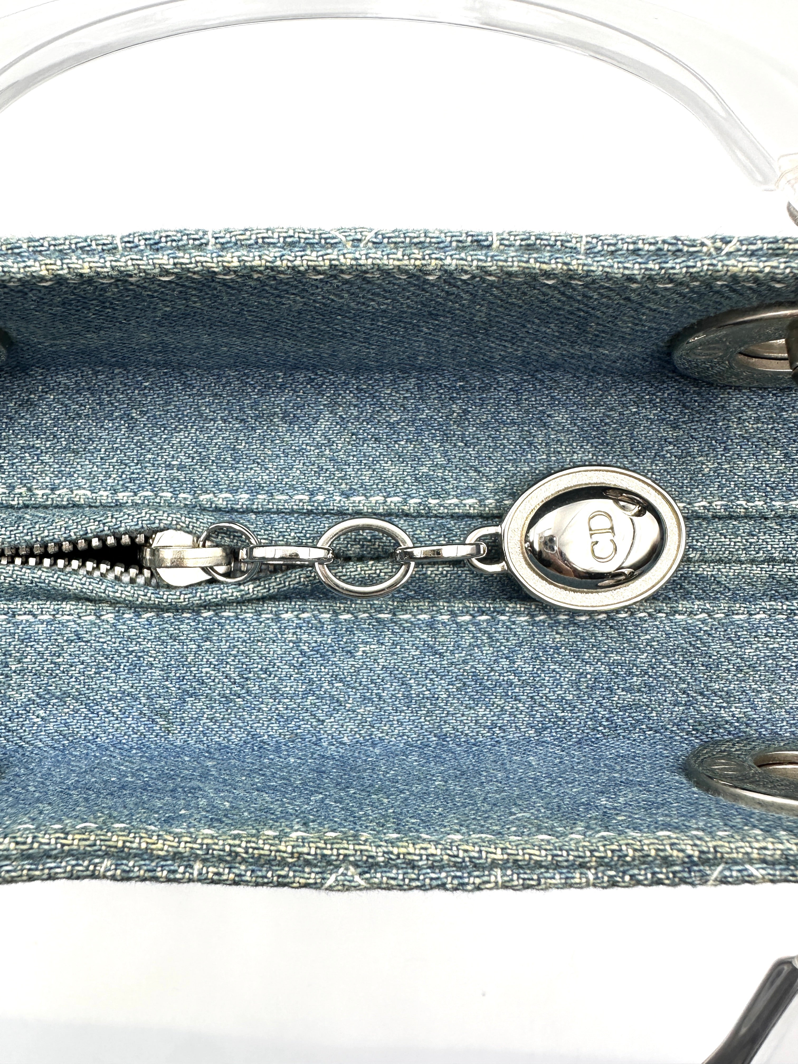 Christian Dior Lady Dior Blue Denim Cannage Handle Bag DR917