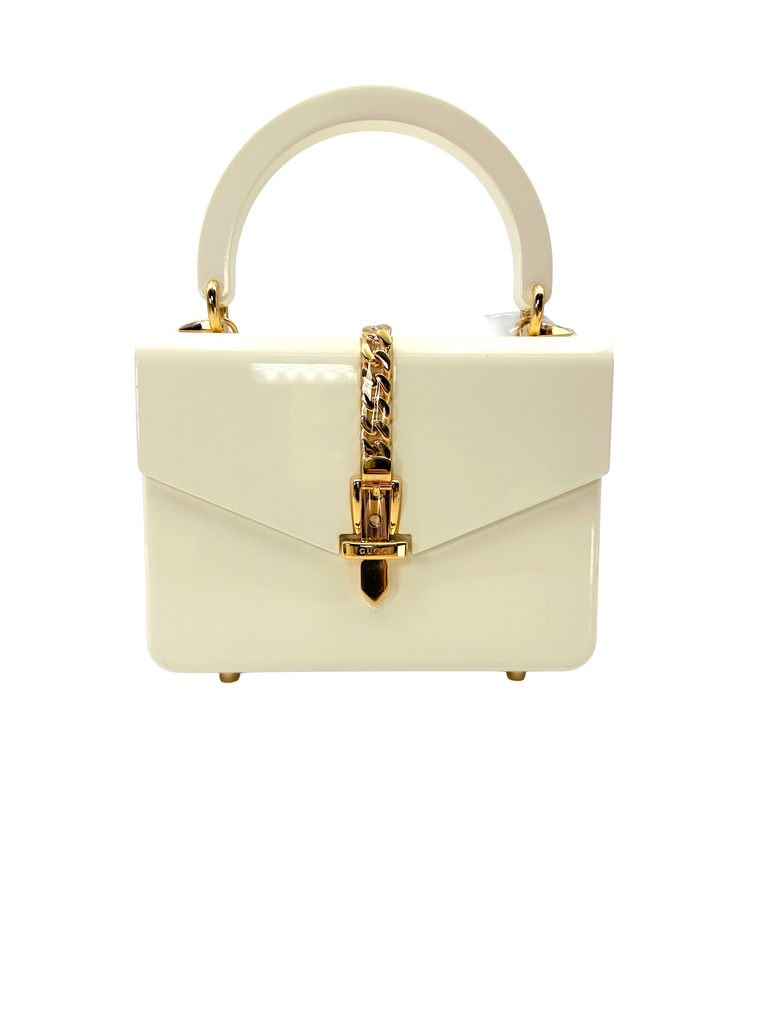 Gucci Sylvie 1969 White Plexiglass Handle Bag GG1389