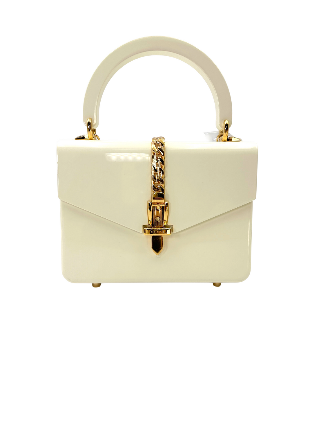 Gucci Sylvie 1969 White Plexiglass Handle Bag GG1389