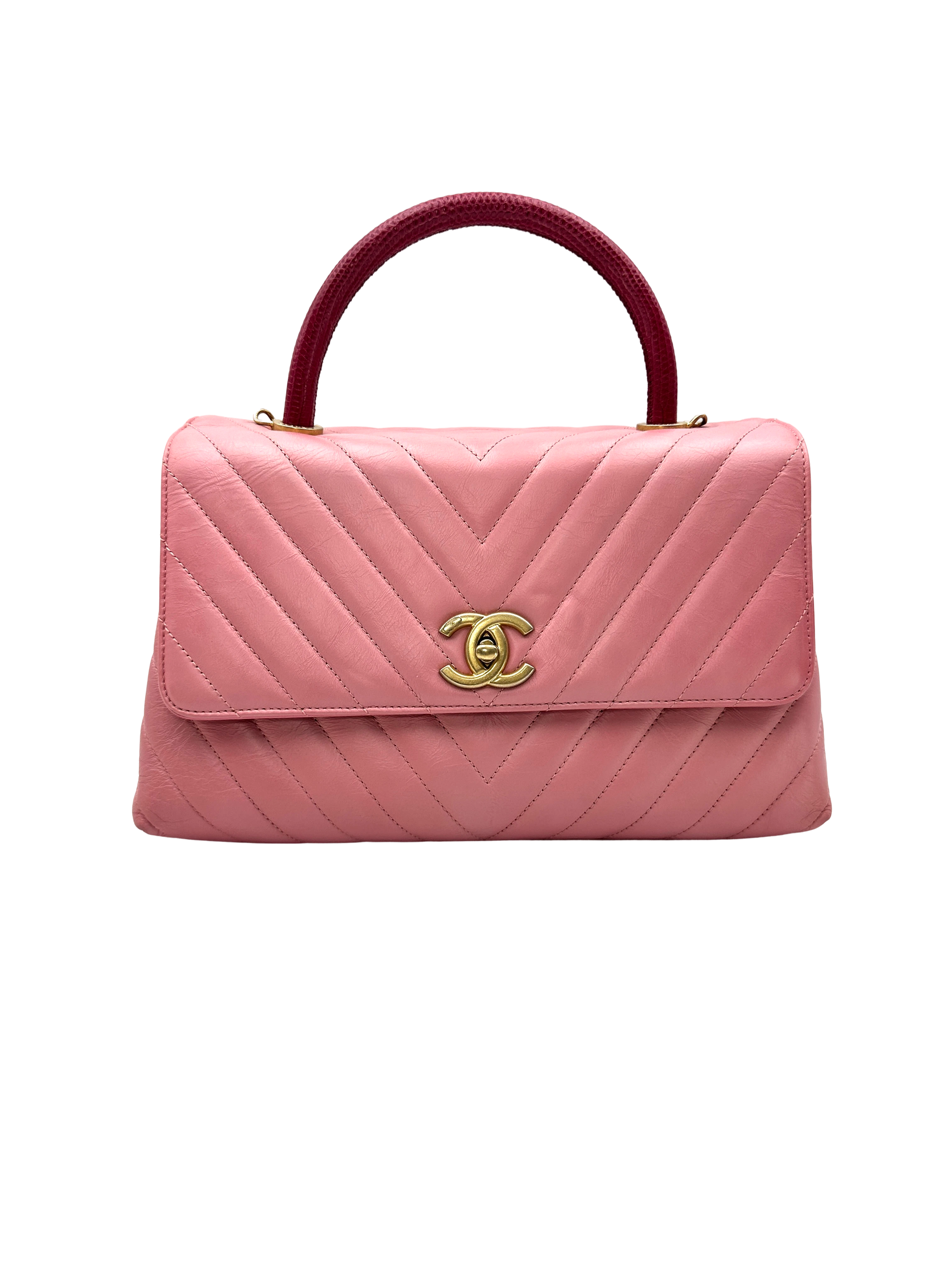 Chanel CoCo Handle Pink Chevron Quilted Leather Shoulder Bag(24***72) CC2534
