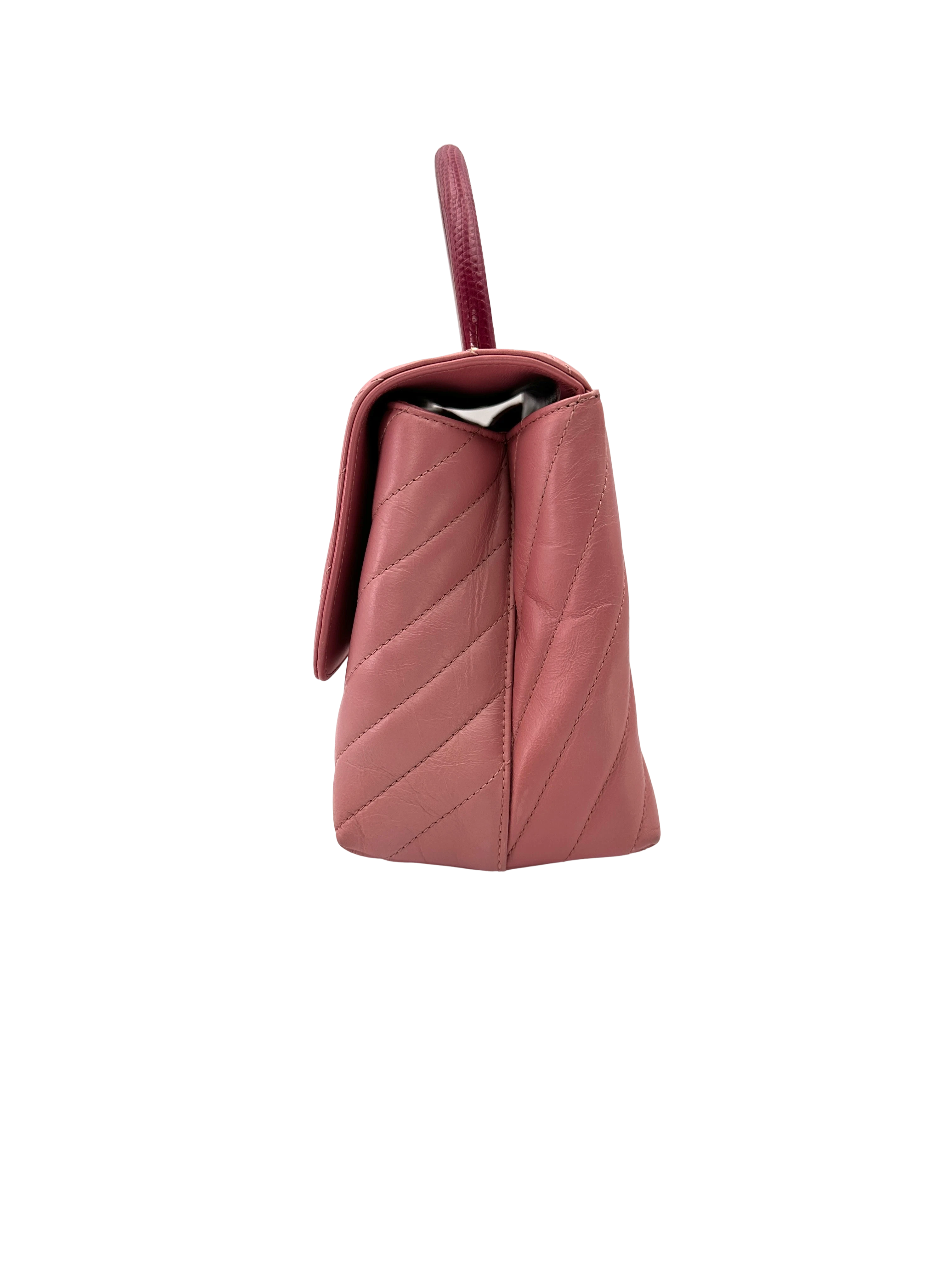 Chanel CoCo Handle Pink Chevron Quilted Leather Shoulder Bag(24***72) CC2534