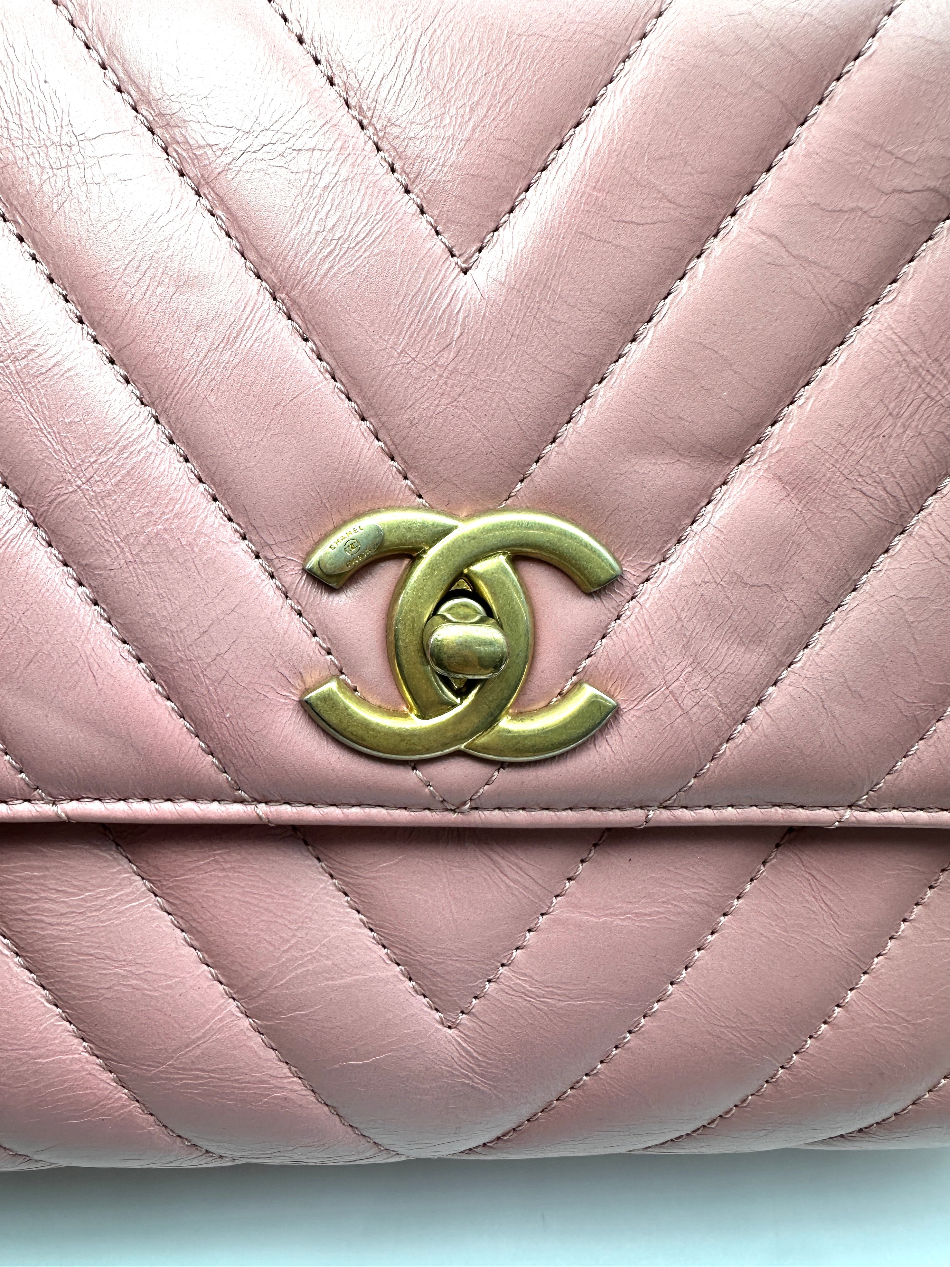 Chanel CoCo Handle Pink Chevron Quilted Leather Shoulder Bag(24***72) CC2534