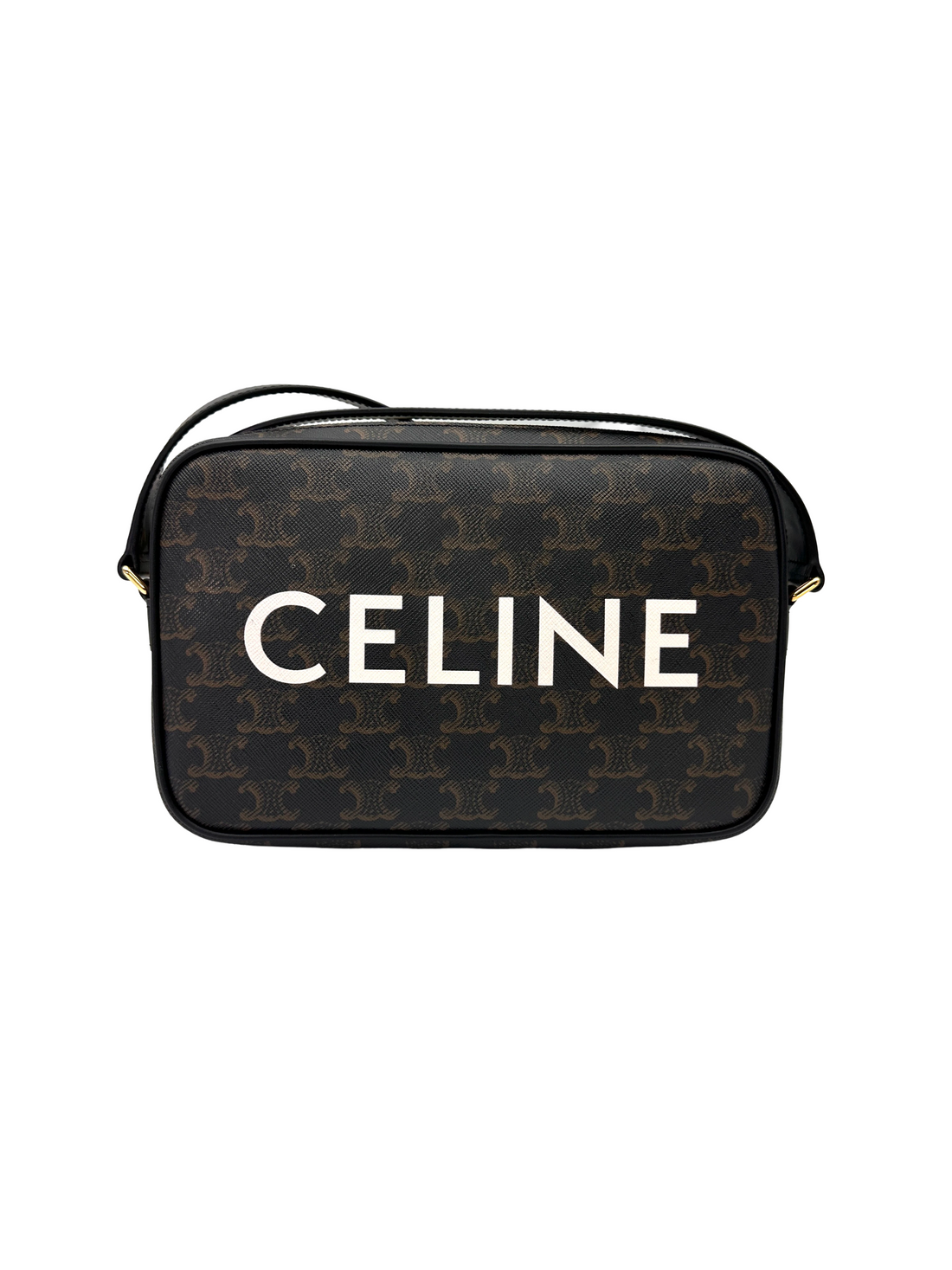 Celine Triomphe Canvas White Logo Print Messenger Bag CE189