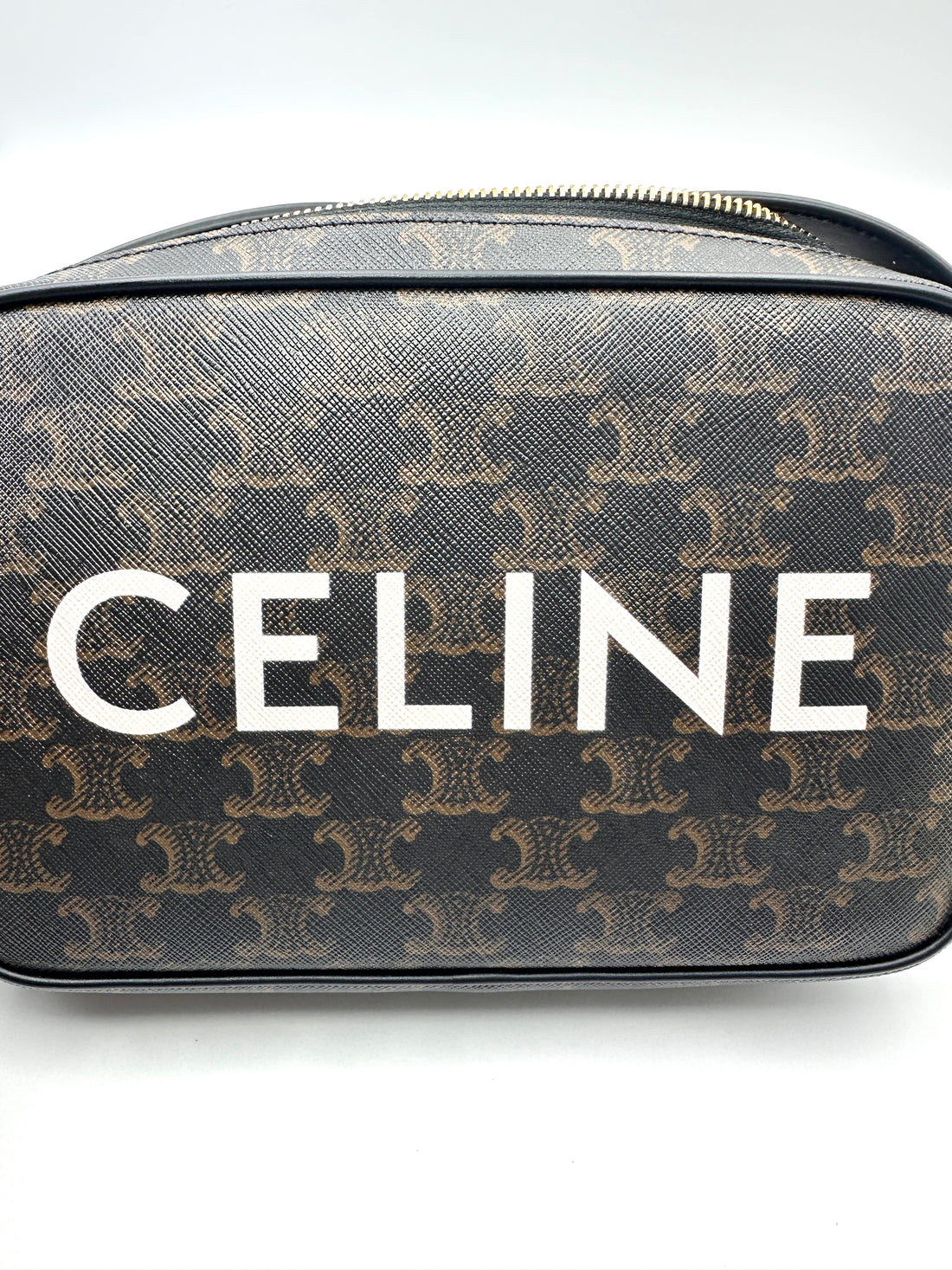 Celine Triomphe Canvas White Logo Print Messenger Bag CE189