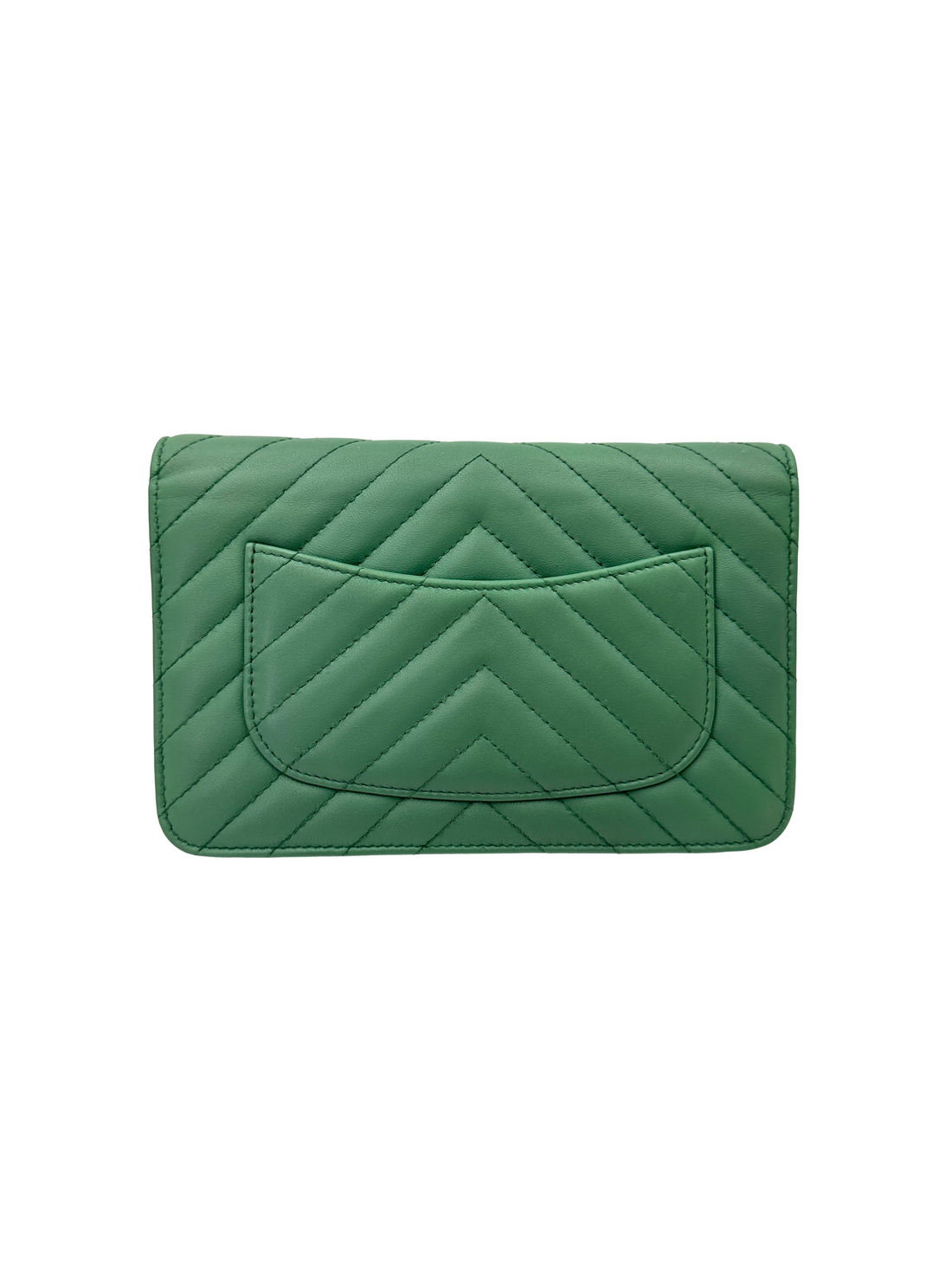 Chanel Timeless Classic Green Chevron Quilted Lambskin Wallet On Chain(23***93) CC2535