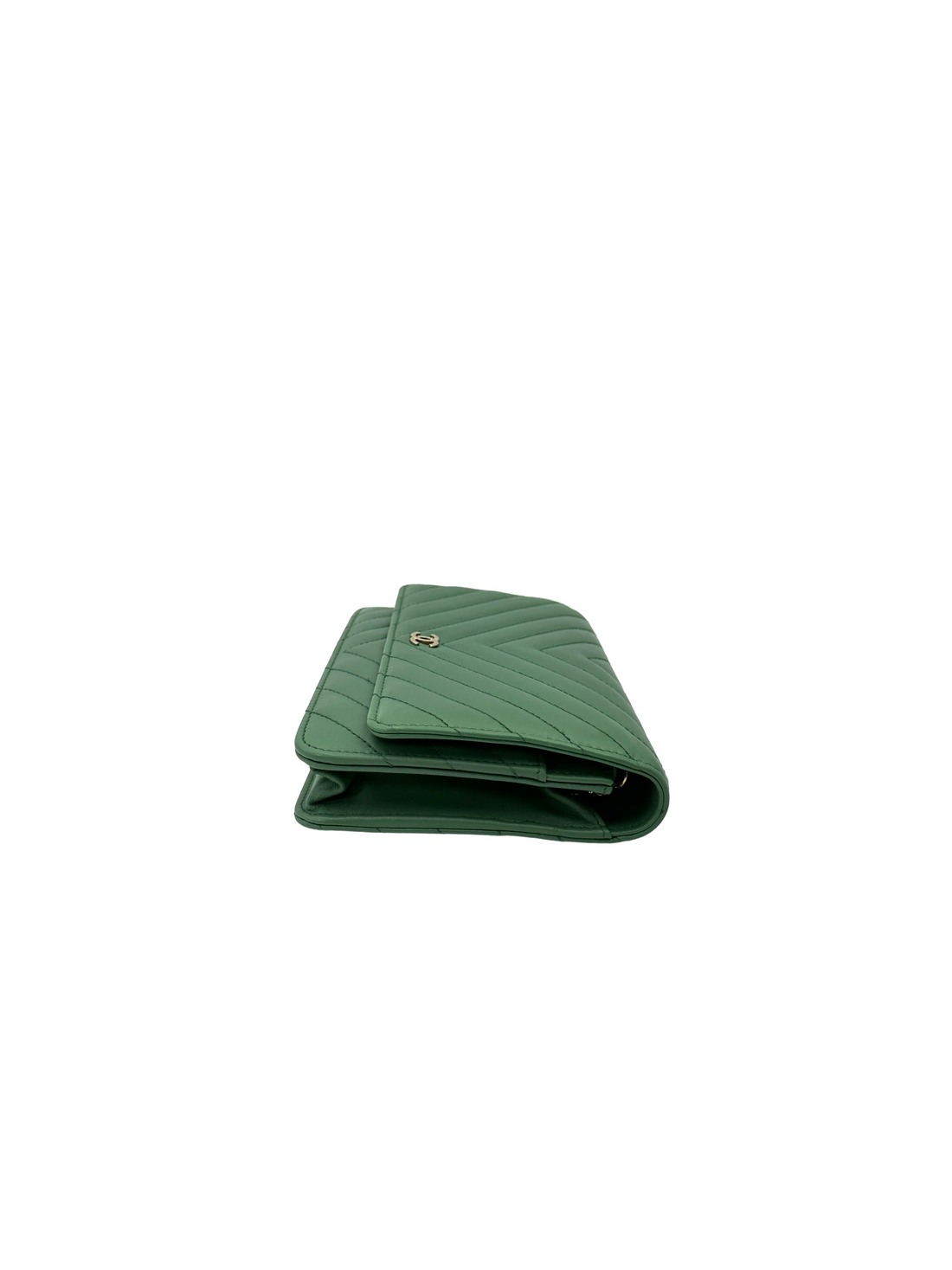 Chanel Timeless Classic Green Chevron Quilted Lambskin Wallet On Chain(23***93) CC2535