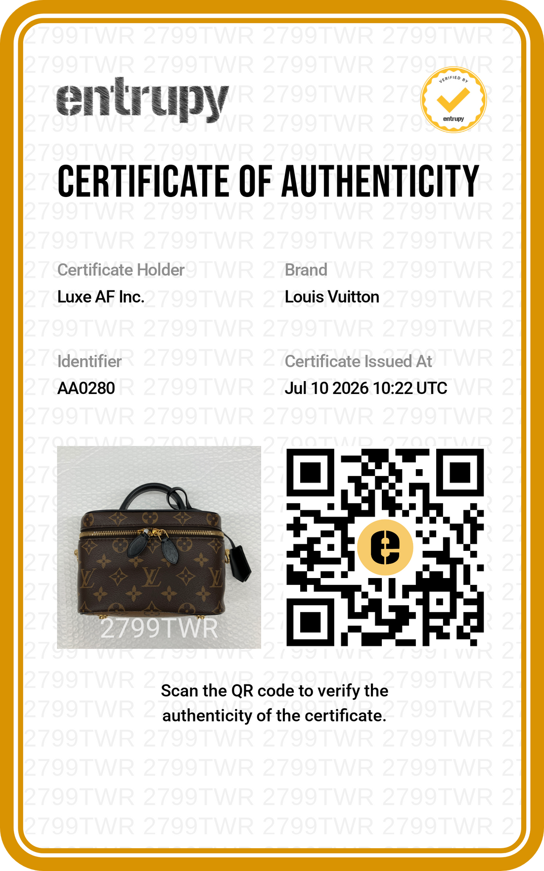 Louis Vuitton Vanity PM Monogram Reverse Canvas Handle Bag LV3311