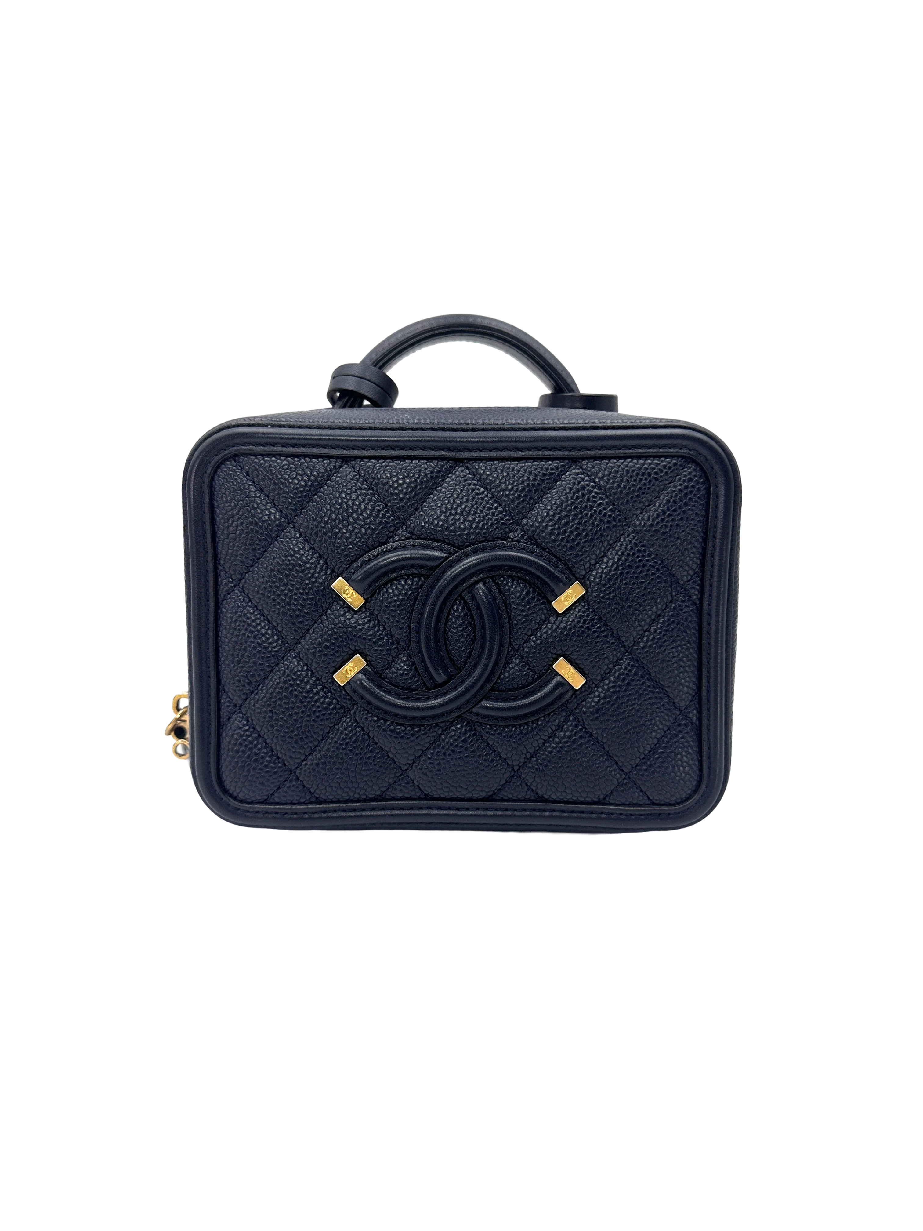 Chanel CC Filigree Navy Quilted Leather Vanity Case(27***65) CC2536