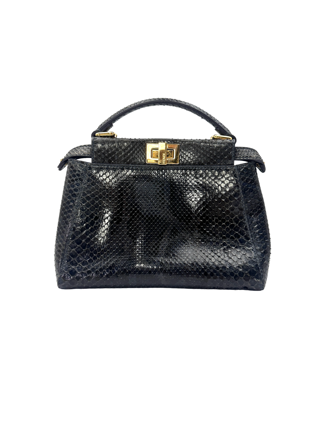 Fendi Peekaboo Black Python Leather Handle Bag FF137
