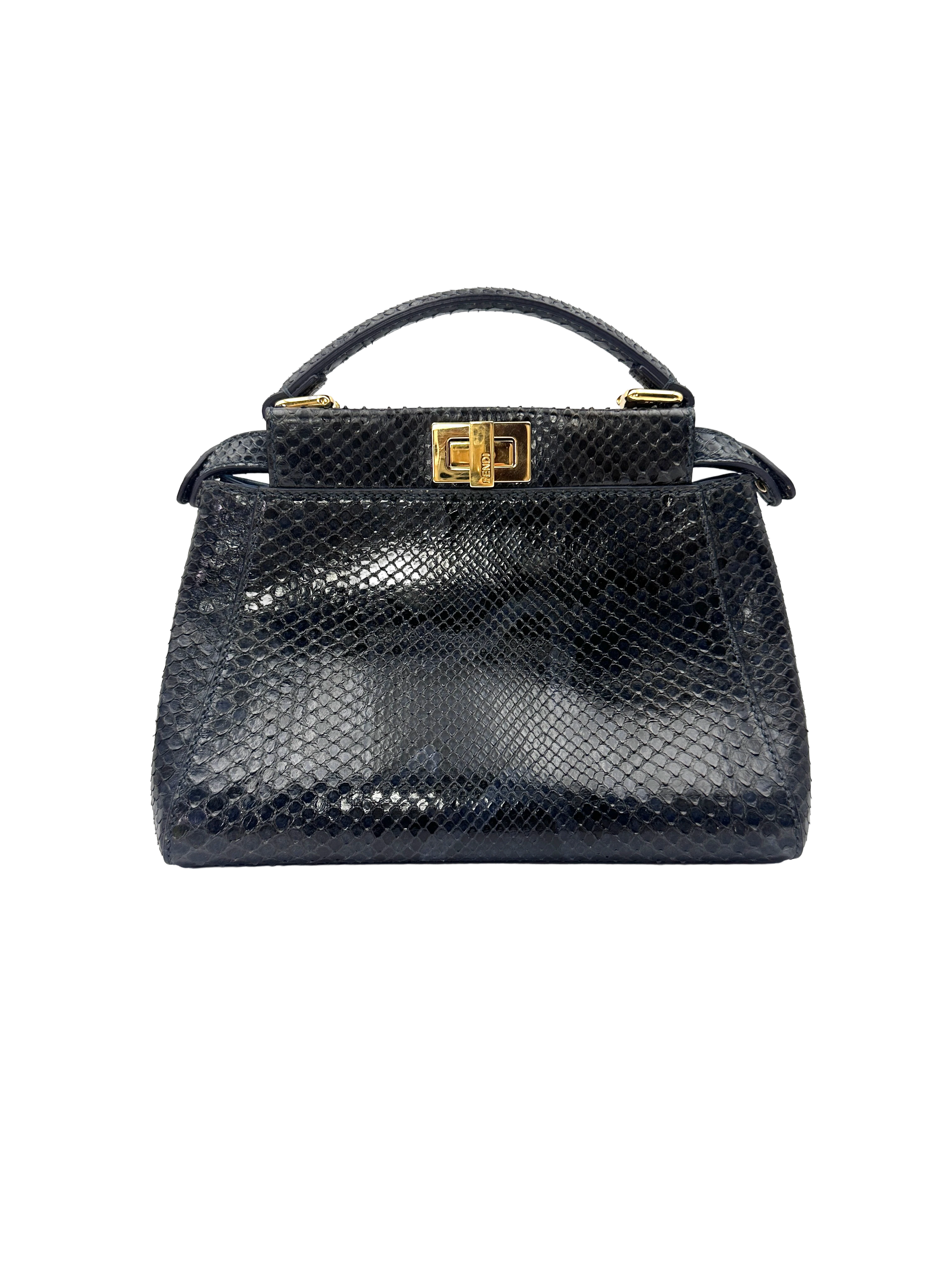 Fendi Peekaboo Black Python Leather Handle Bag FF137