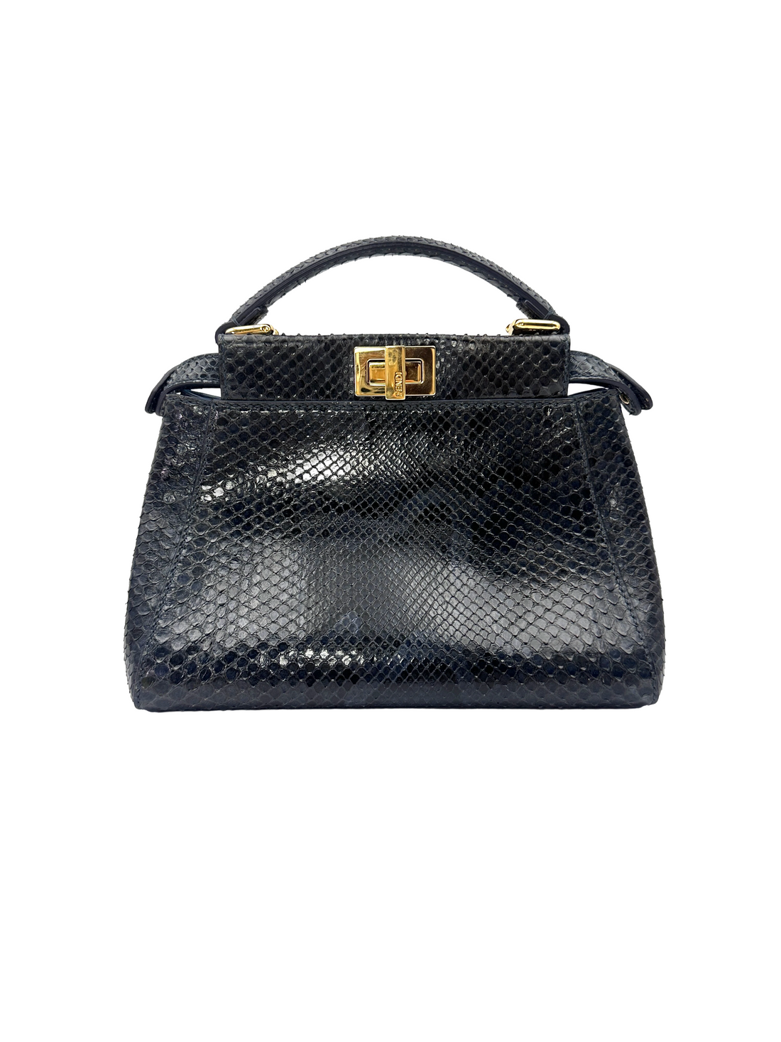 Fendi Peekaboo Black Python Leather Handle Bag FF137