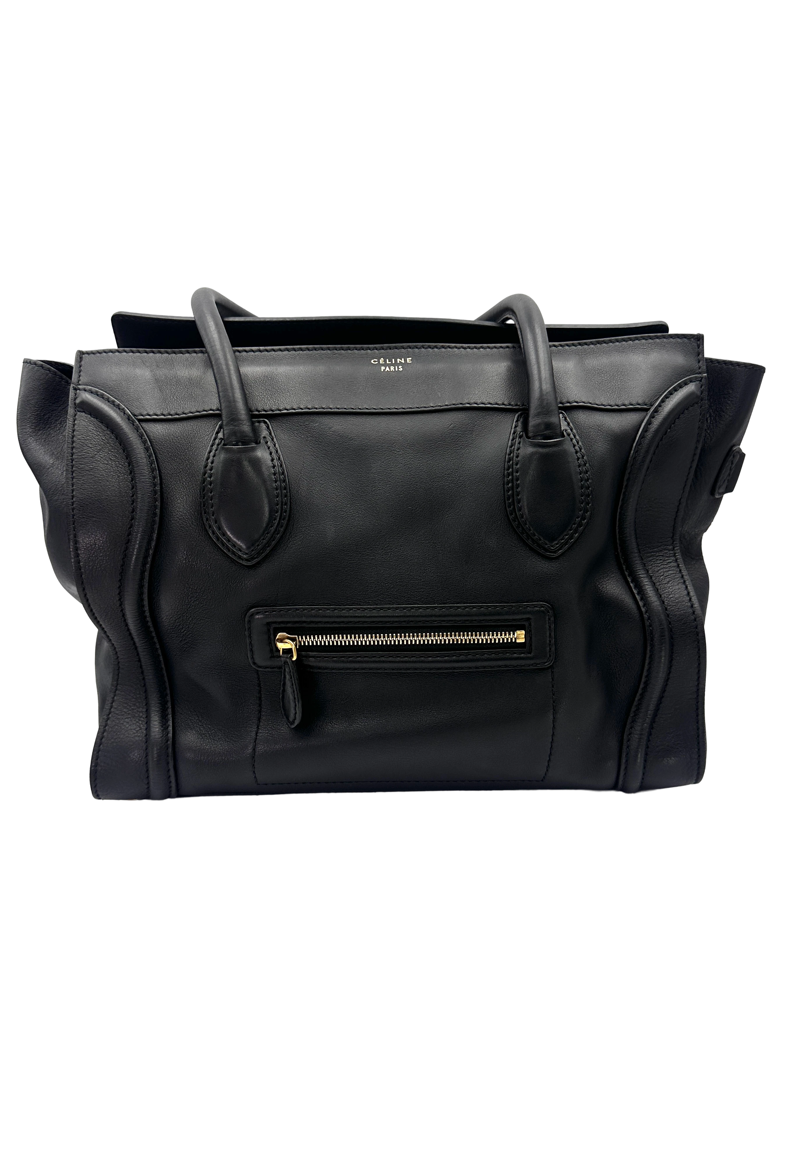 Celine Luggage Black Leather Large Size Handle Bag CE190