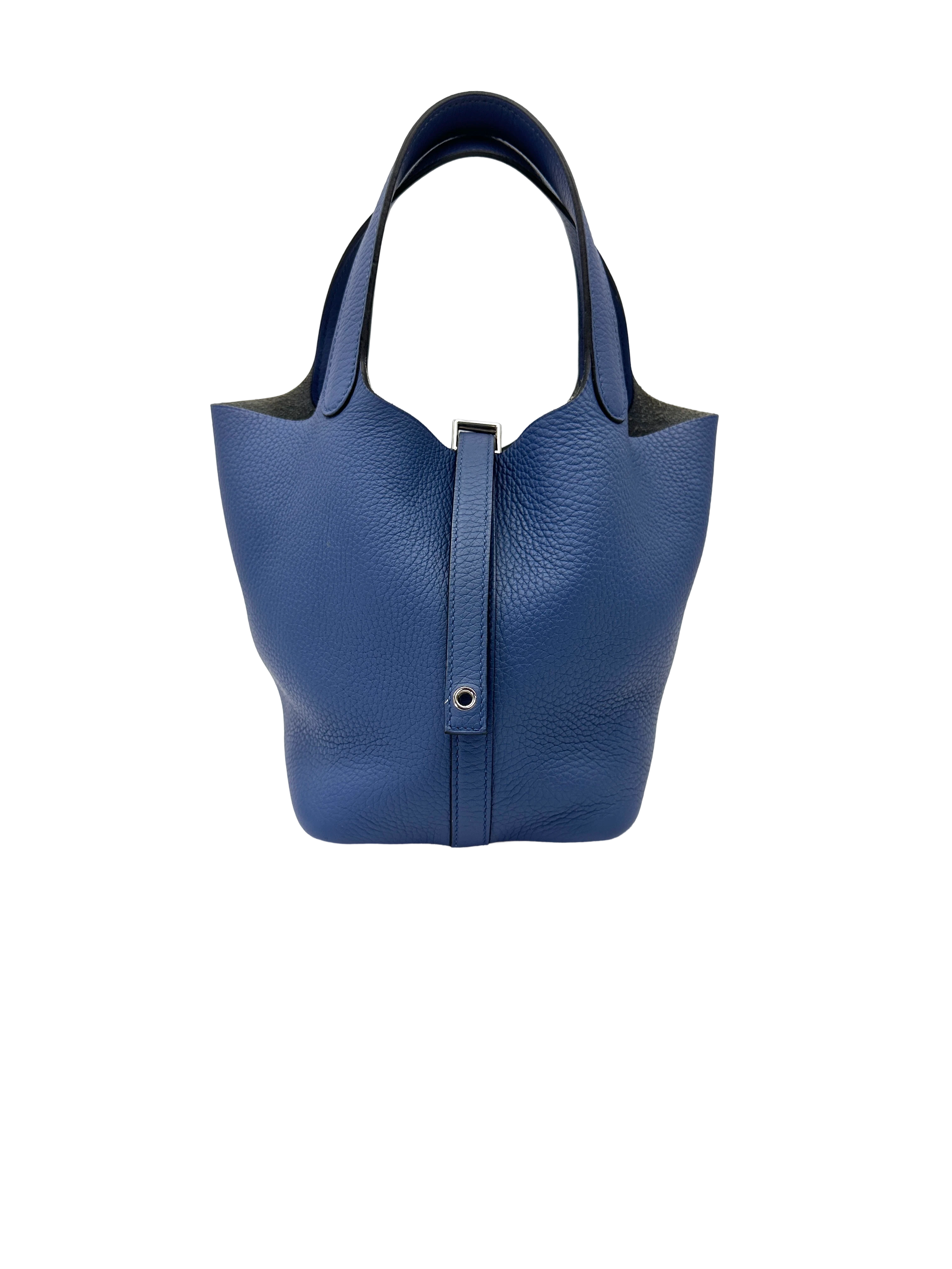 Hermes Picotin18 Blue Leather Handle Bag HR168
