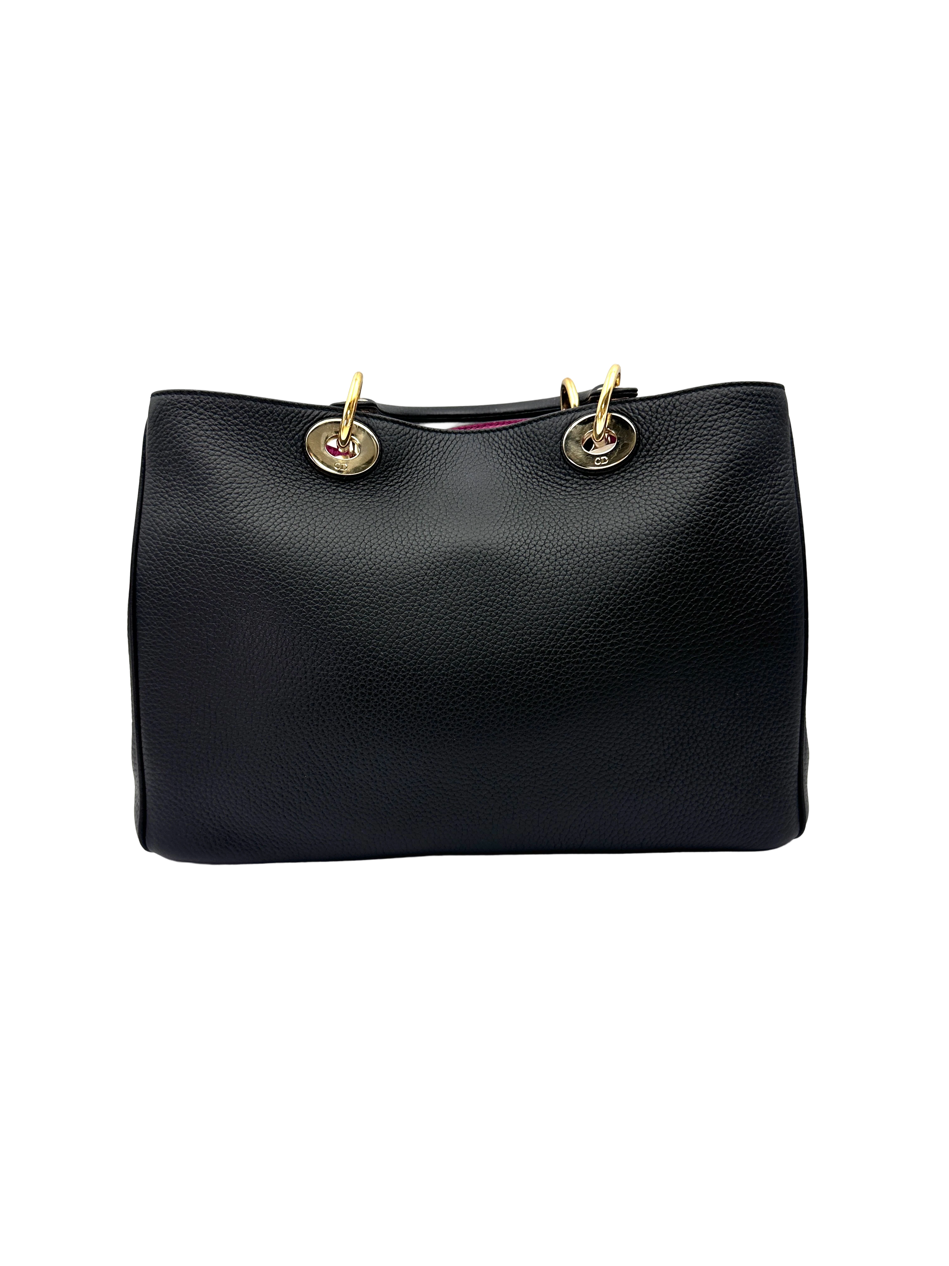 Christian Dior Diorissimo Black Leather Handle Bag With Pouch DR922