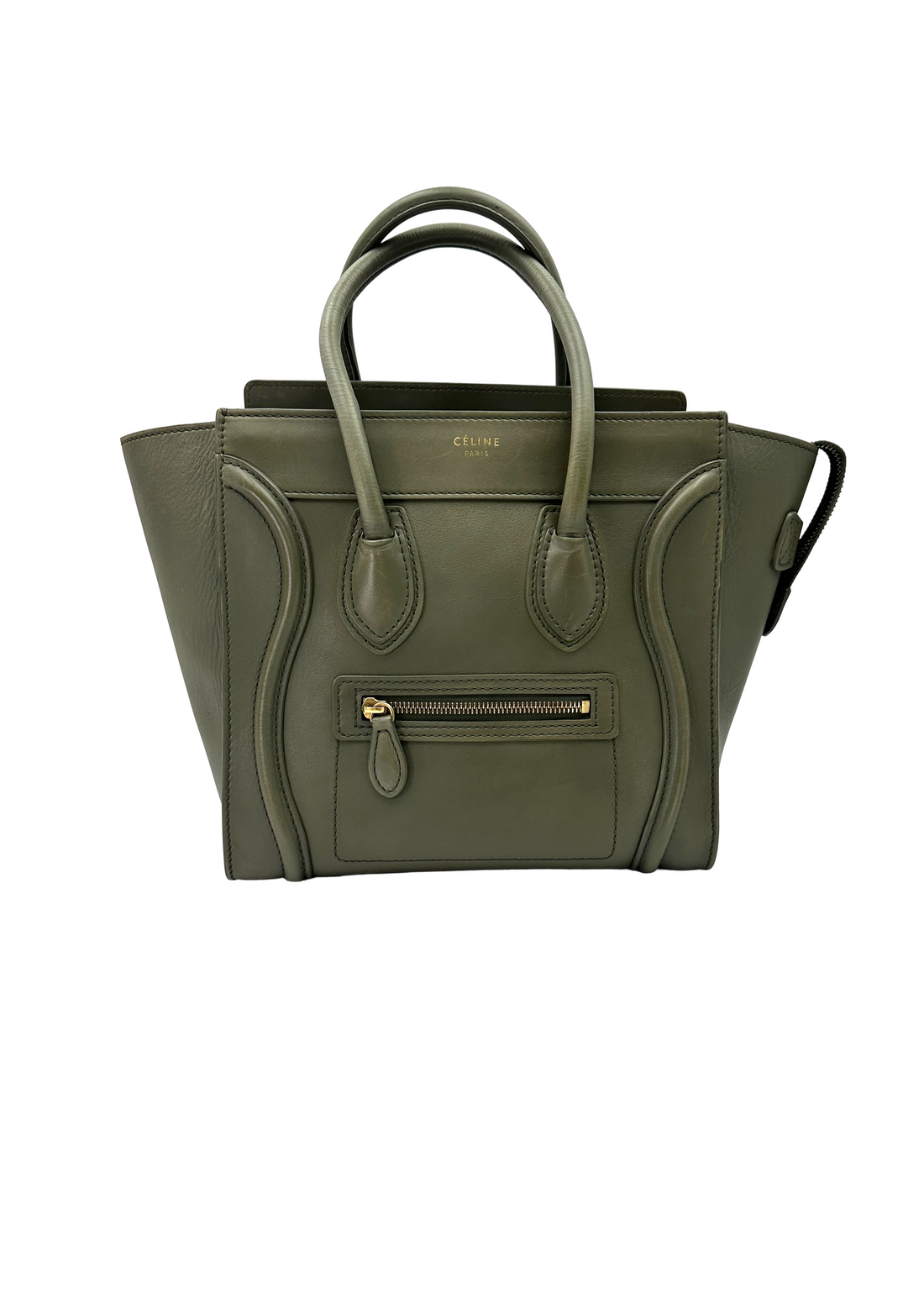 Celine Luggage Green Leather Small Size Handle Bag CE191