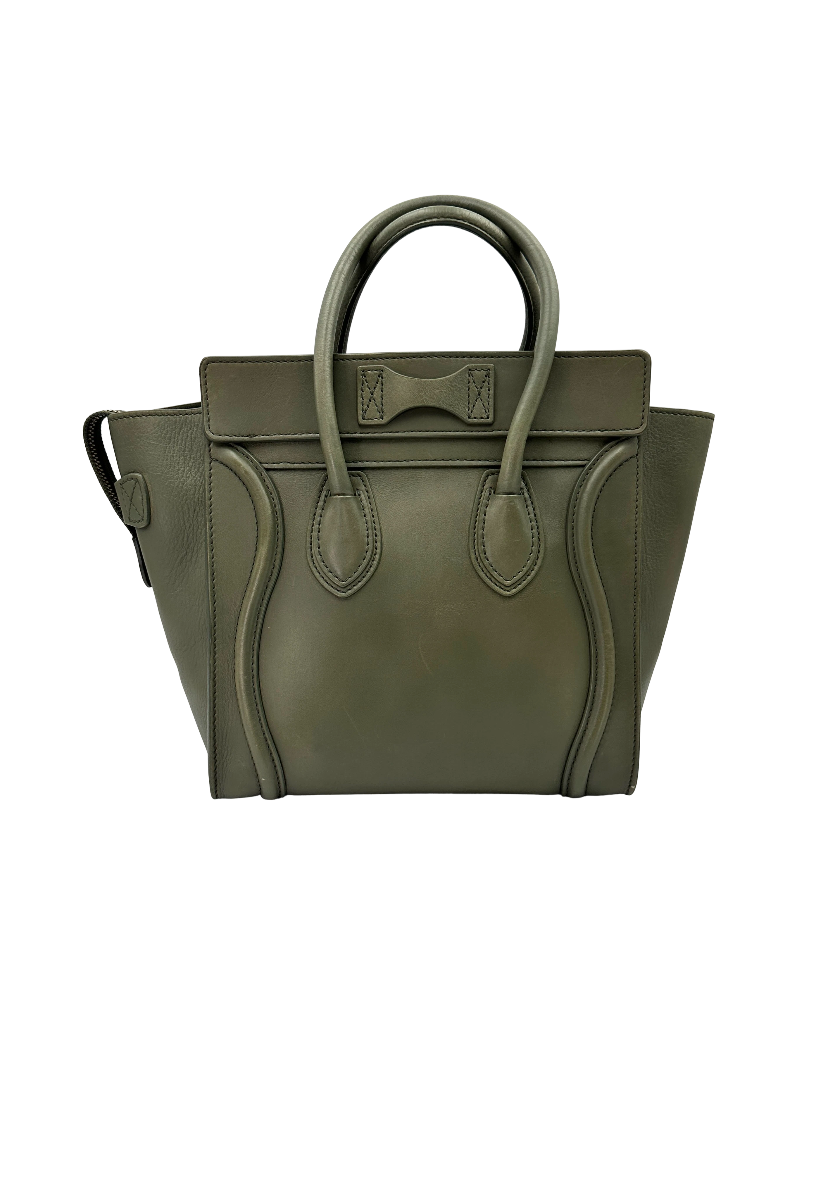 Celine Luggage Green Leather Small Size Handle Bag CE191