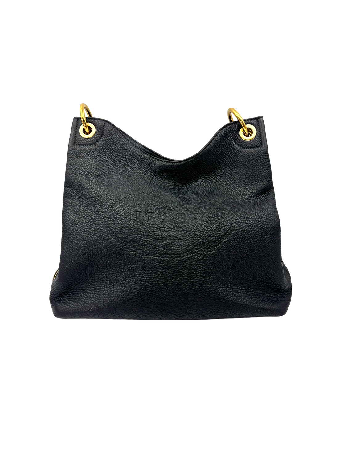 Prada Vitello Phenix Black Leather Hobo Bag PR555