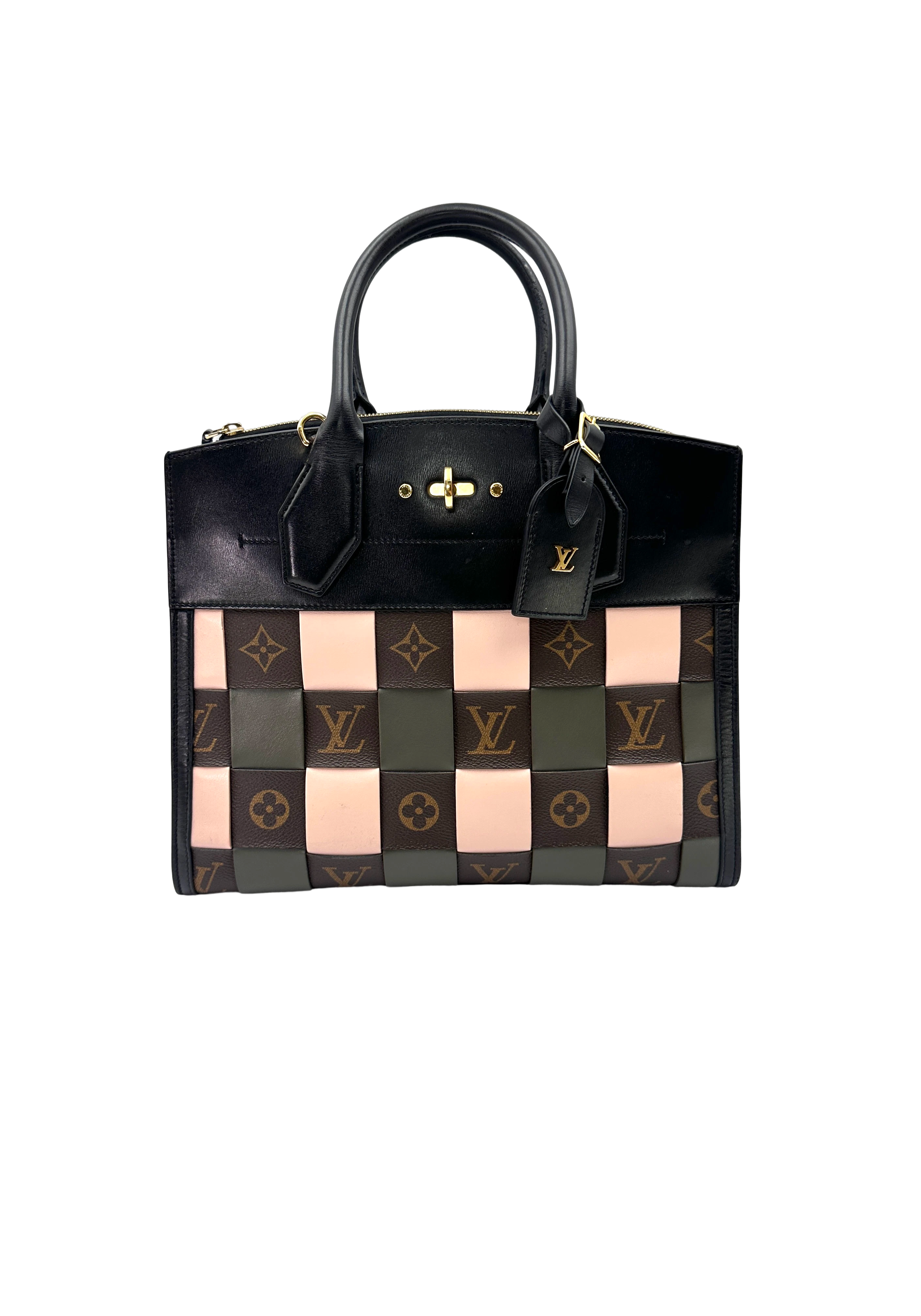 Louis Vuitton City Steamer Pink/Green Damier Tressage Leather Handle Bag LV3312