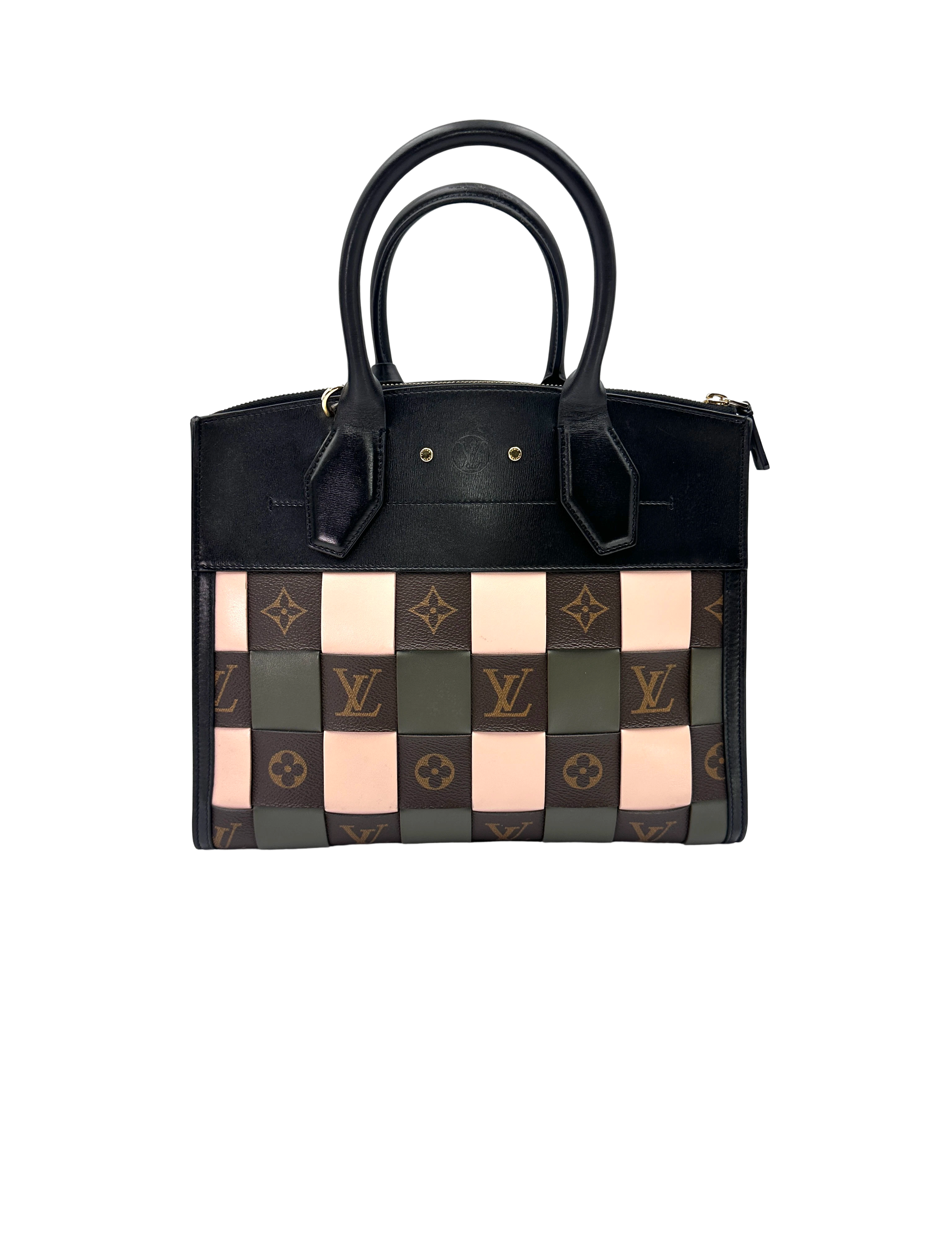 Louis Vuitton City Steamer Pink/Green Damier Tressage Leather Handle Bag LV3312