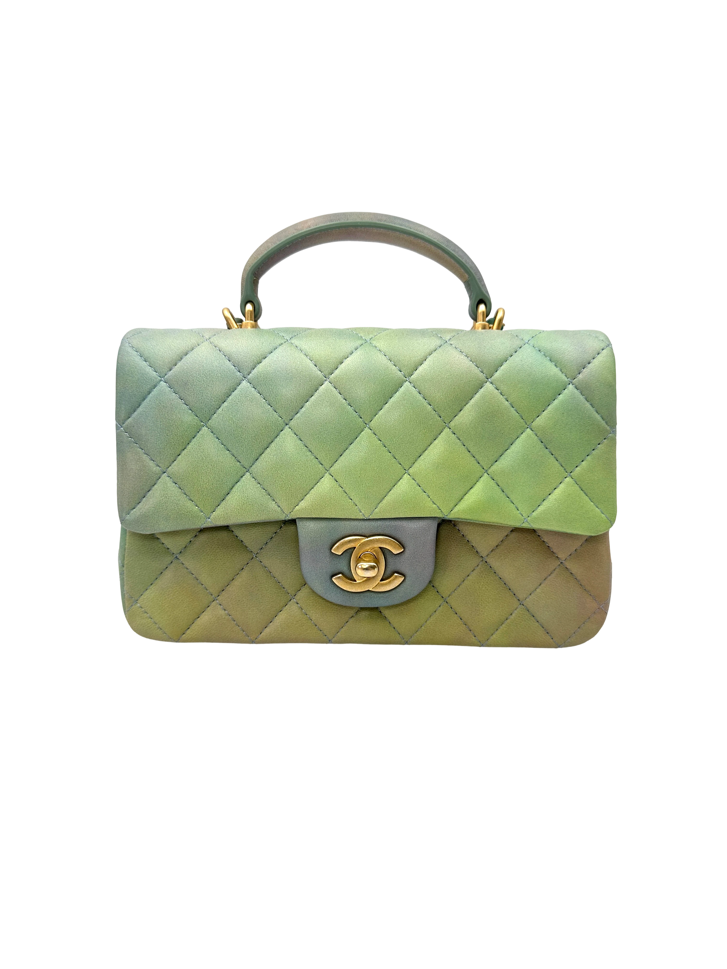 Chanel Iridescent Ombre Green Quilted Leather Top Handle Flap Bag(T2***58) IRIS267