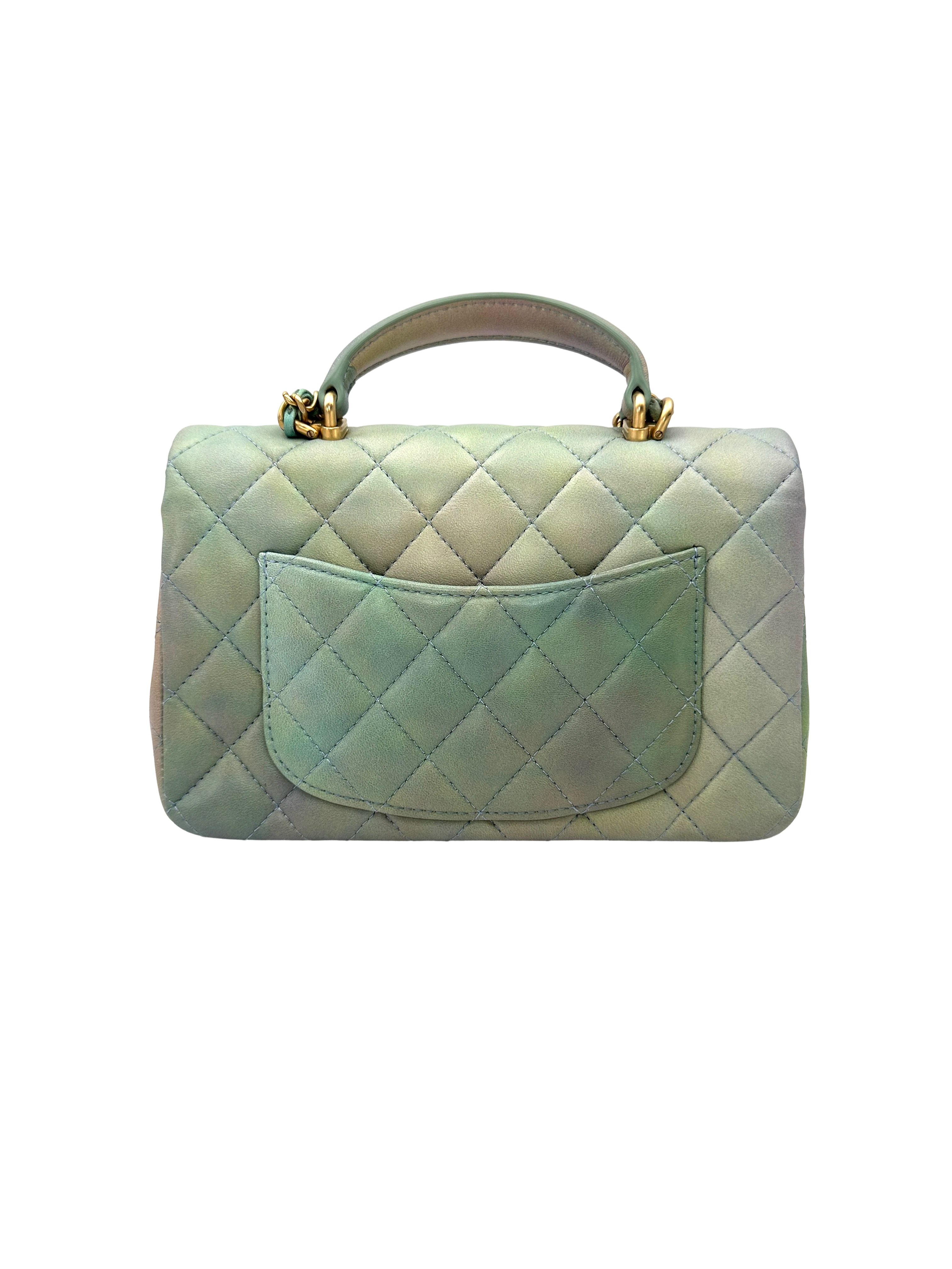 Chanel Iridescent Ombre Green Quilted Leather Top Handle Flap Bag(T2***58) IRIS267