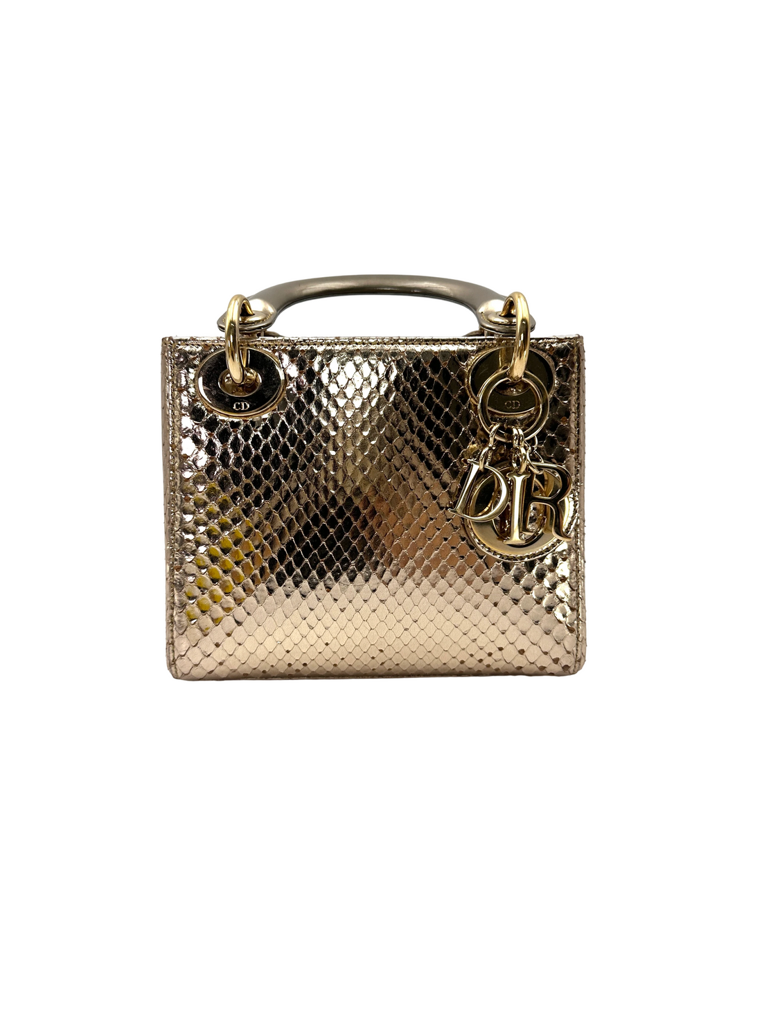Christian Dior Lady Dior Gold Python Leather Handle Bag DR923