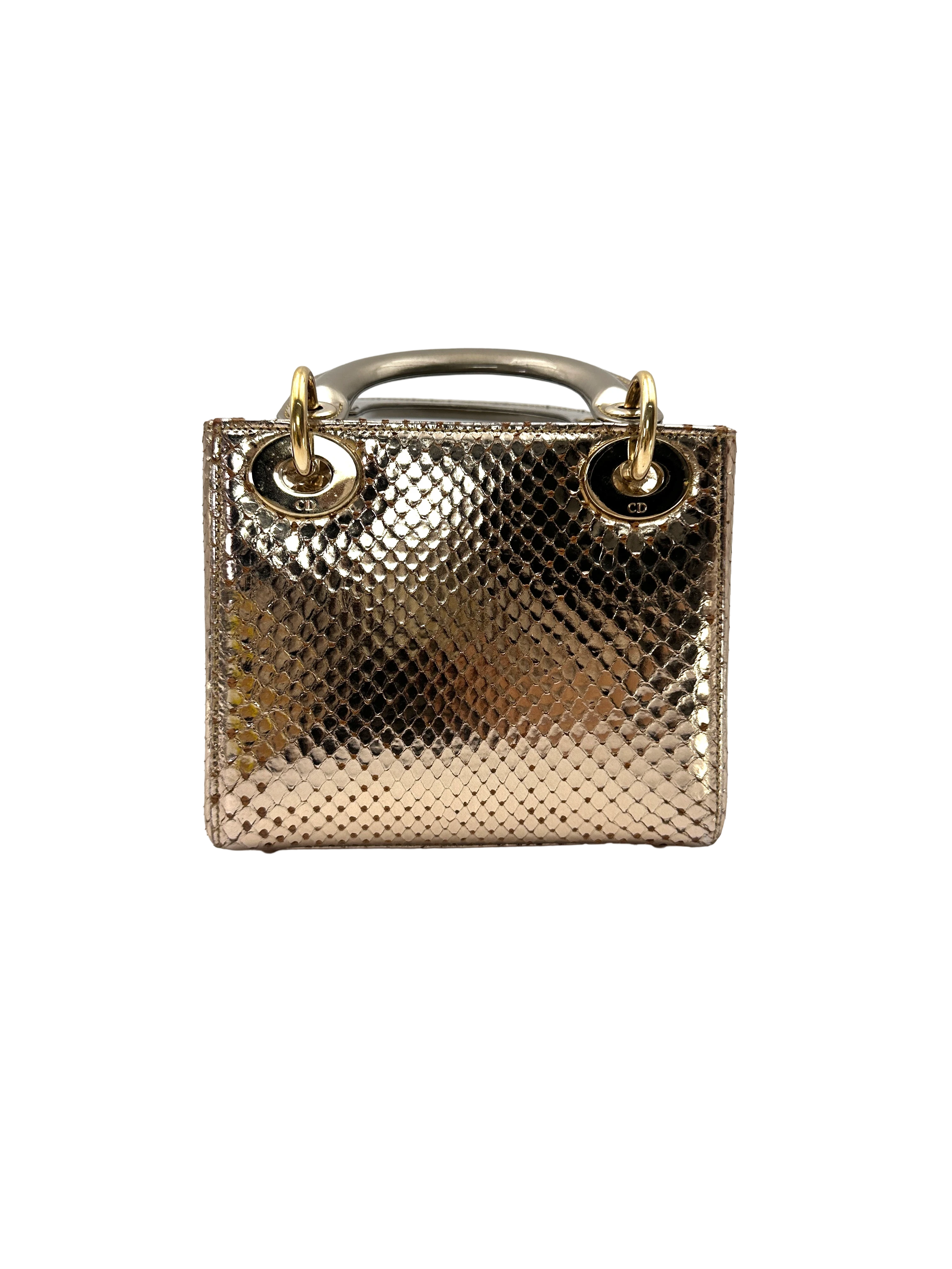 Christian Dior Lady Dior Gold Python Leather Handle Bag DR923
