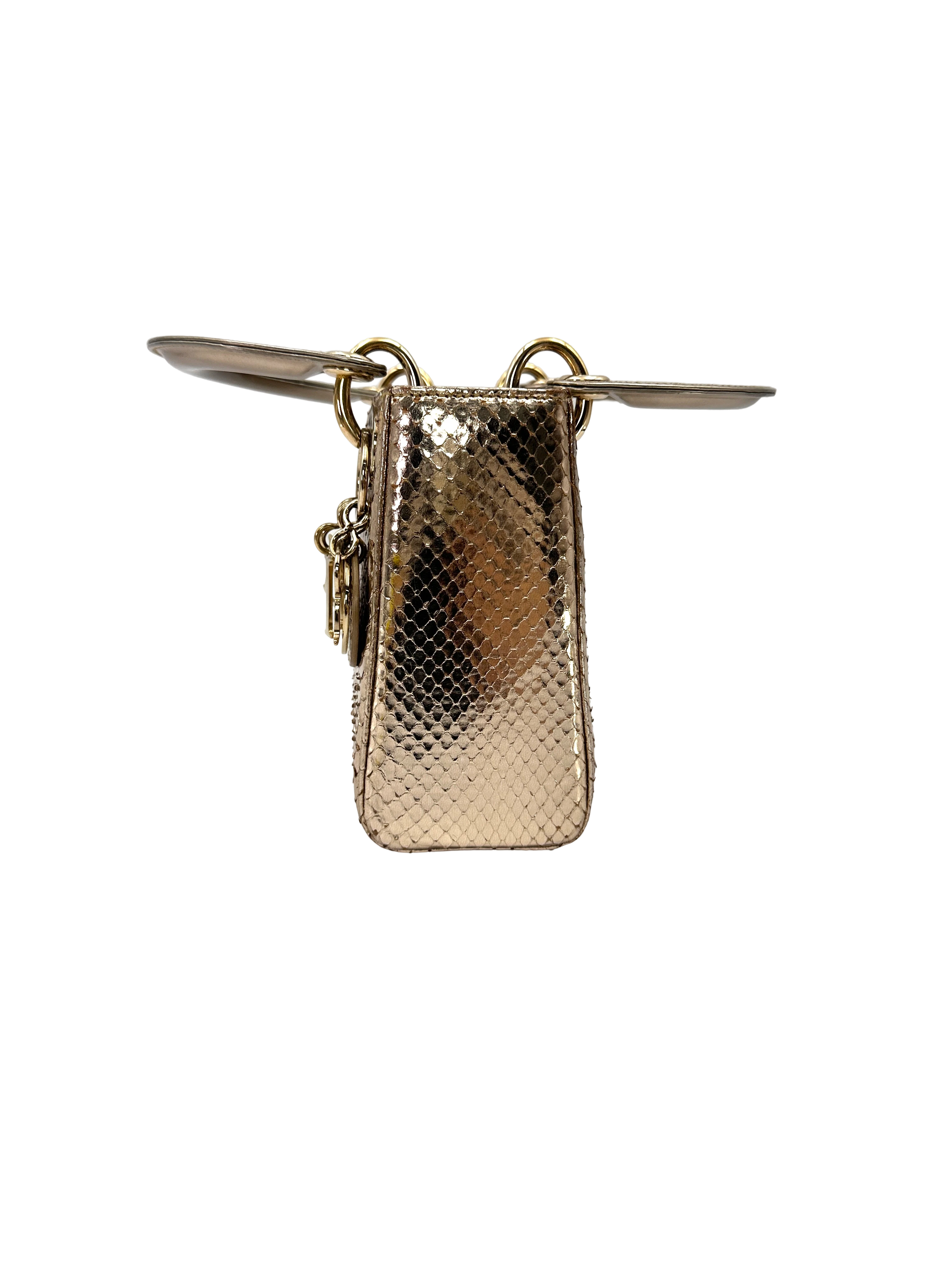 Christian Dior Lady Dior Gold Python Leather Handle Bag DR923
