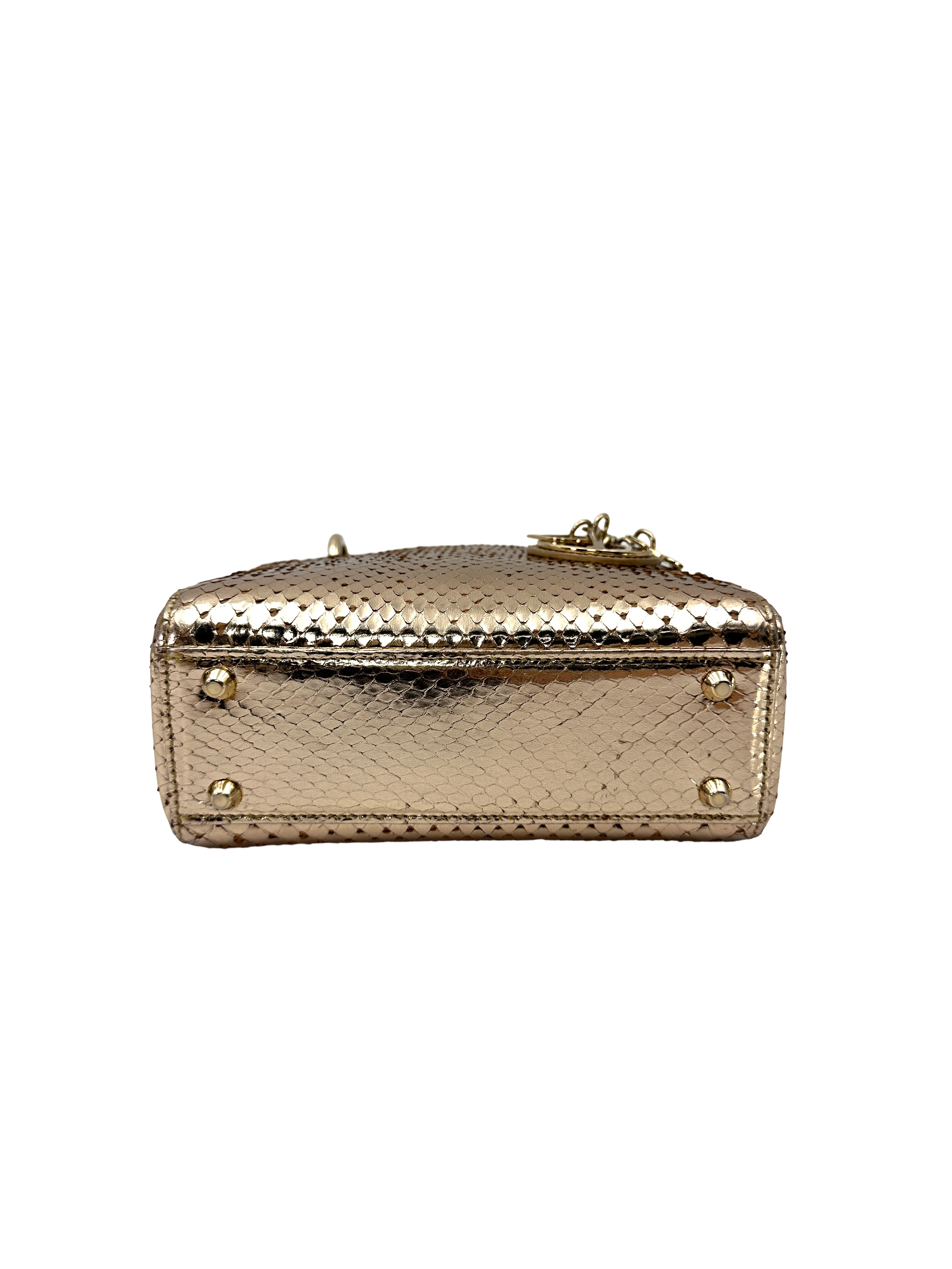 Christian Dior Lady Dior Gold Python Leather Handle Bag DR923