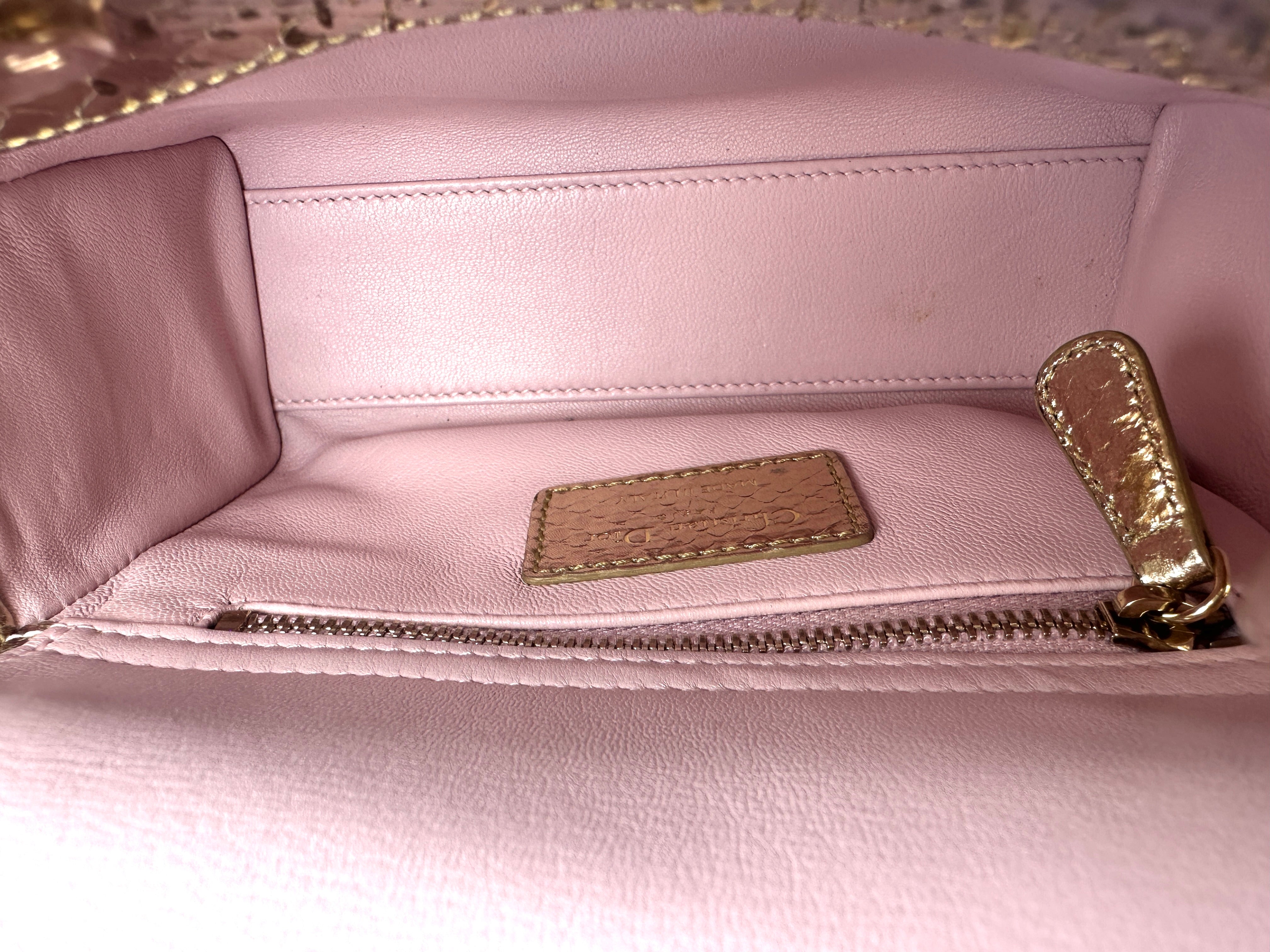 Christian Dior Lady Dior Gold Python Leather Handle Bag DR923