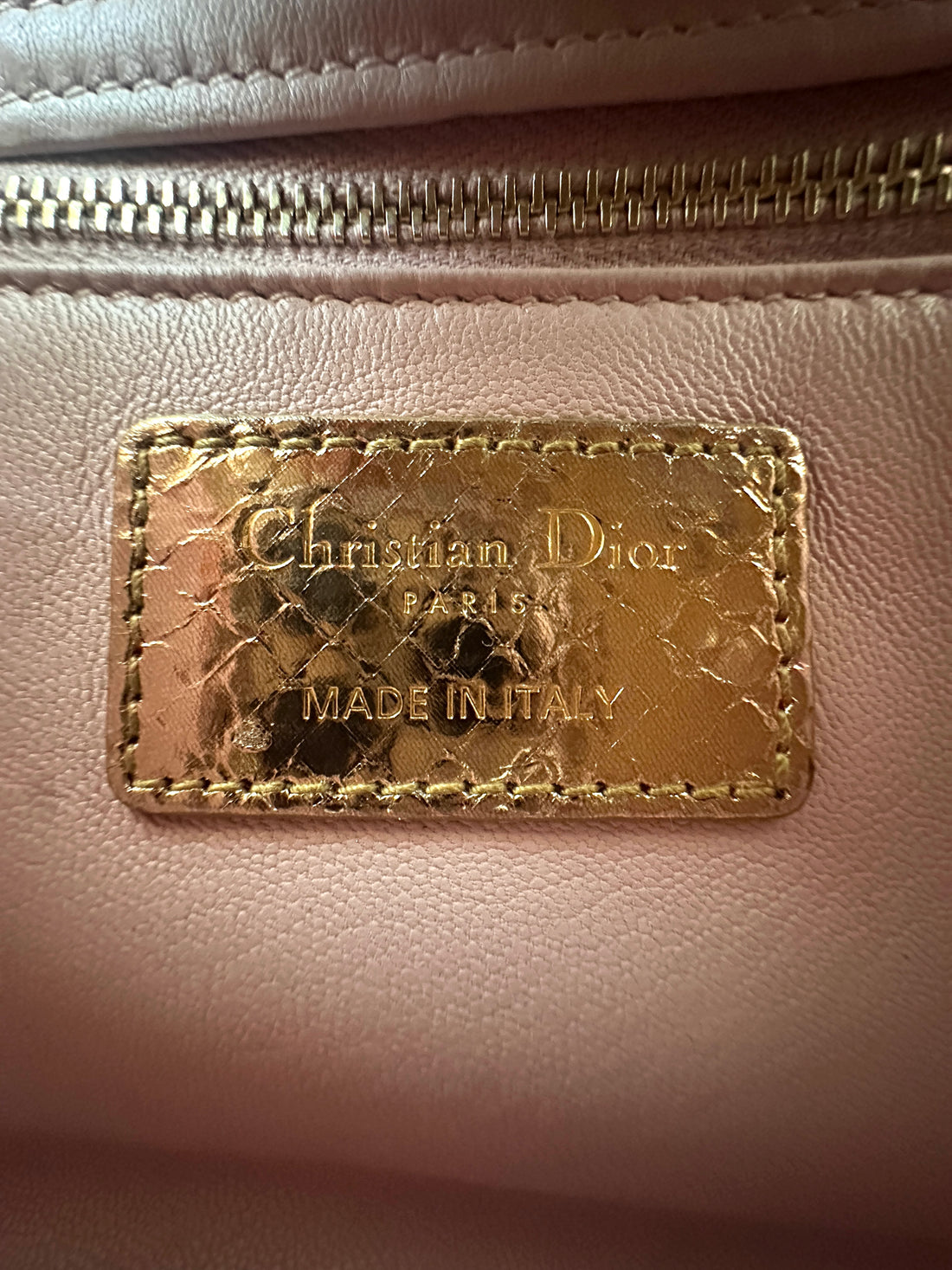 Christian Dior Lady Dior Gold Python Leather Handle Bag DR923