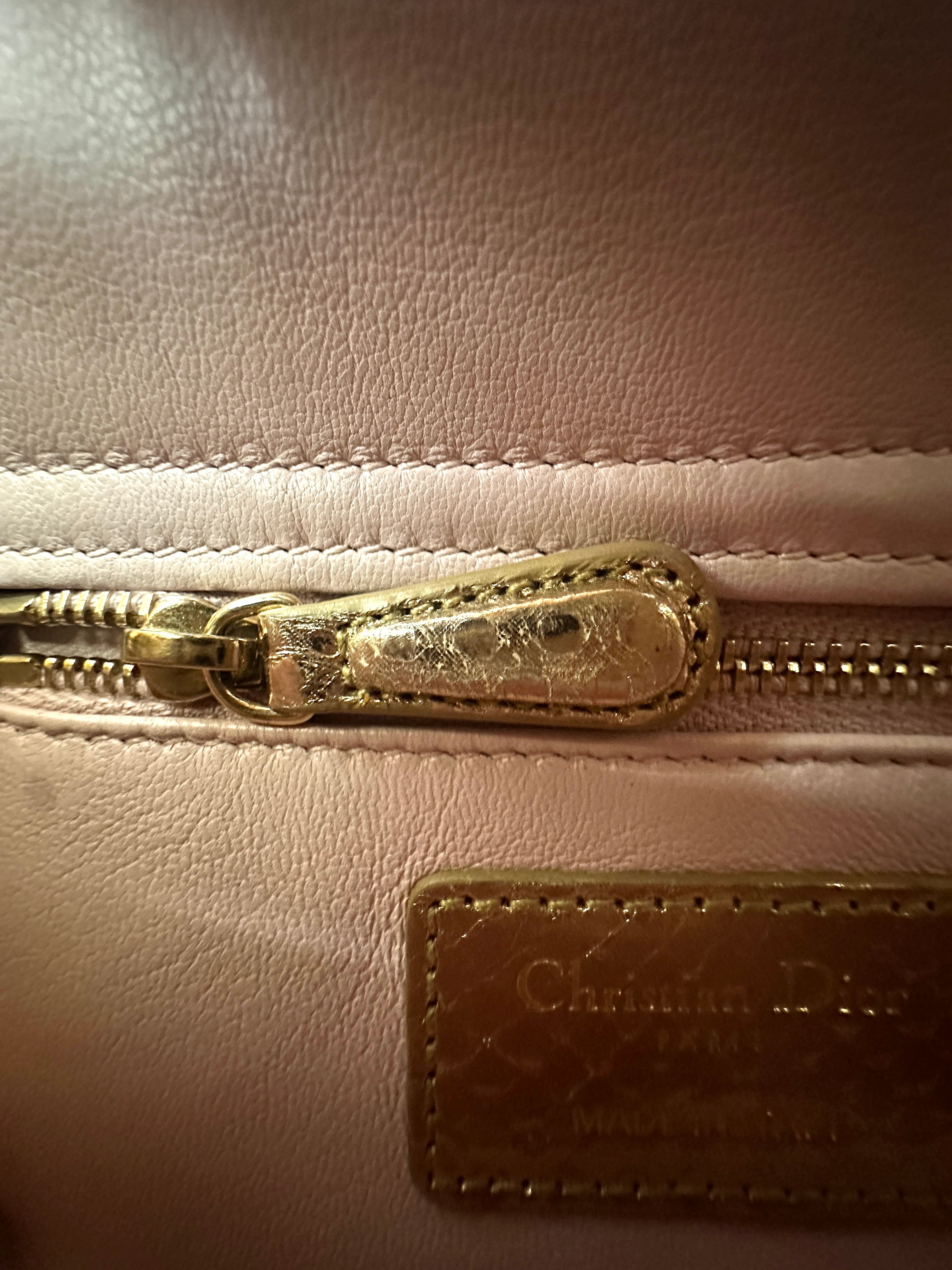 Christian Dior Lady Dior Gold Python Leather Handle Bag DR923