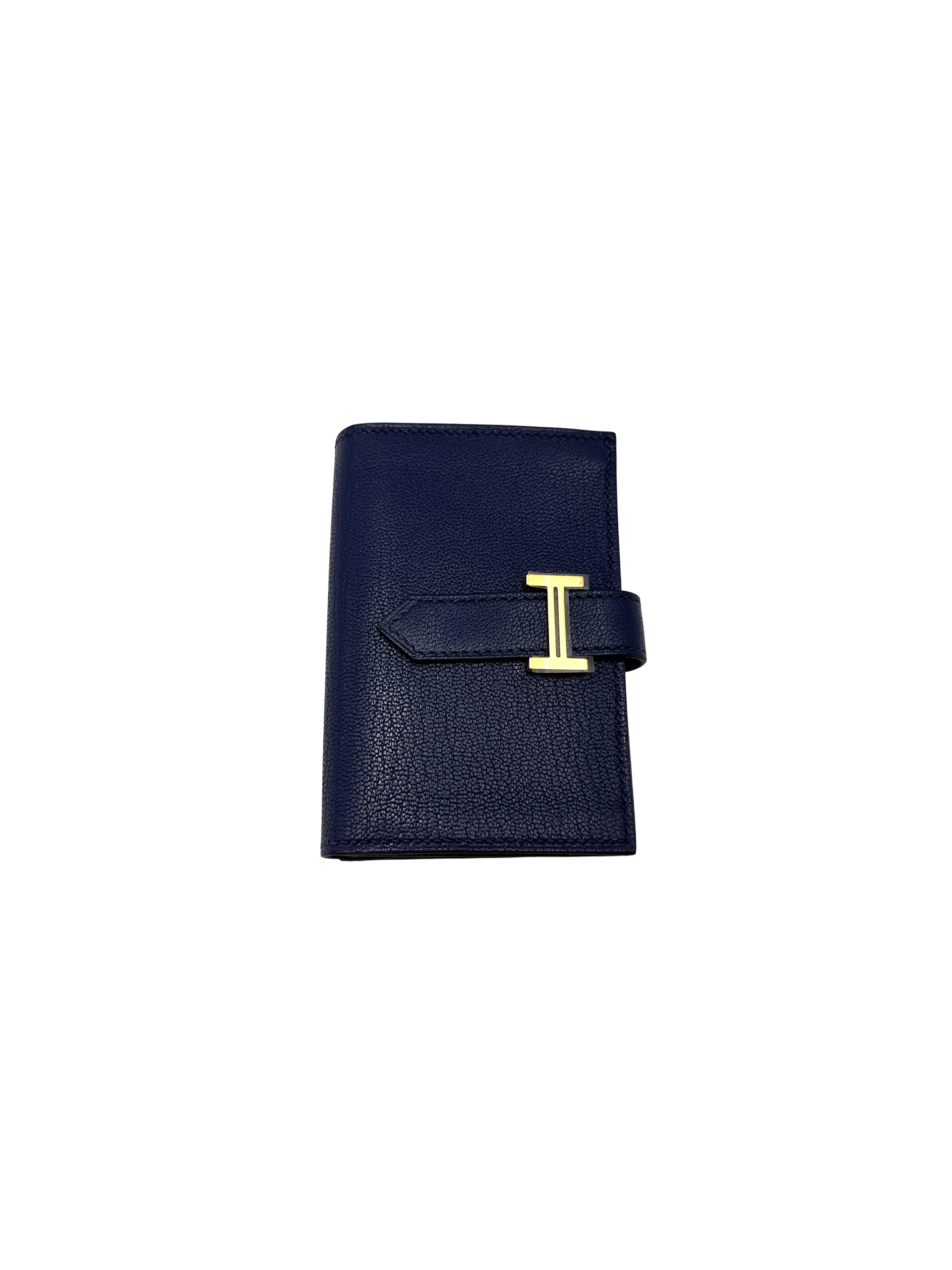 Hermes Bearn Compact Navy Leather Wallet HR176