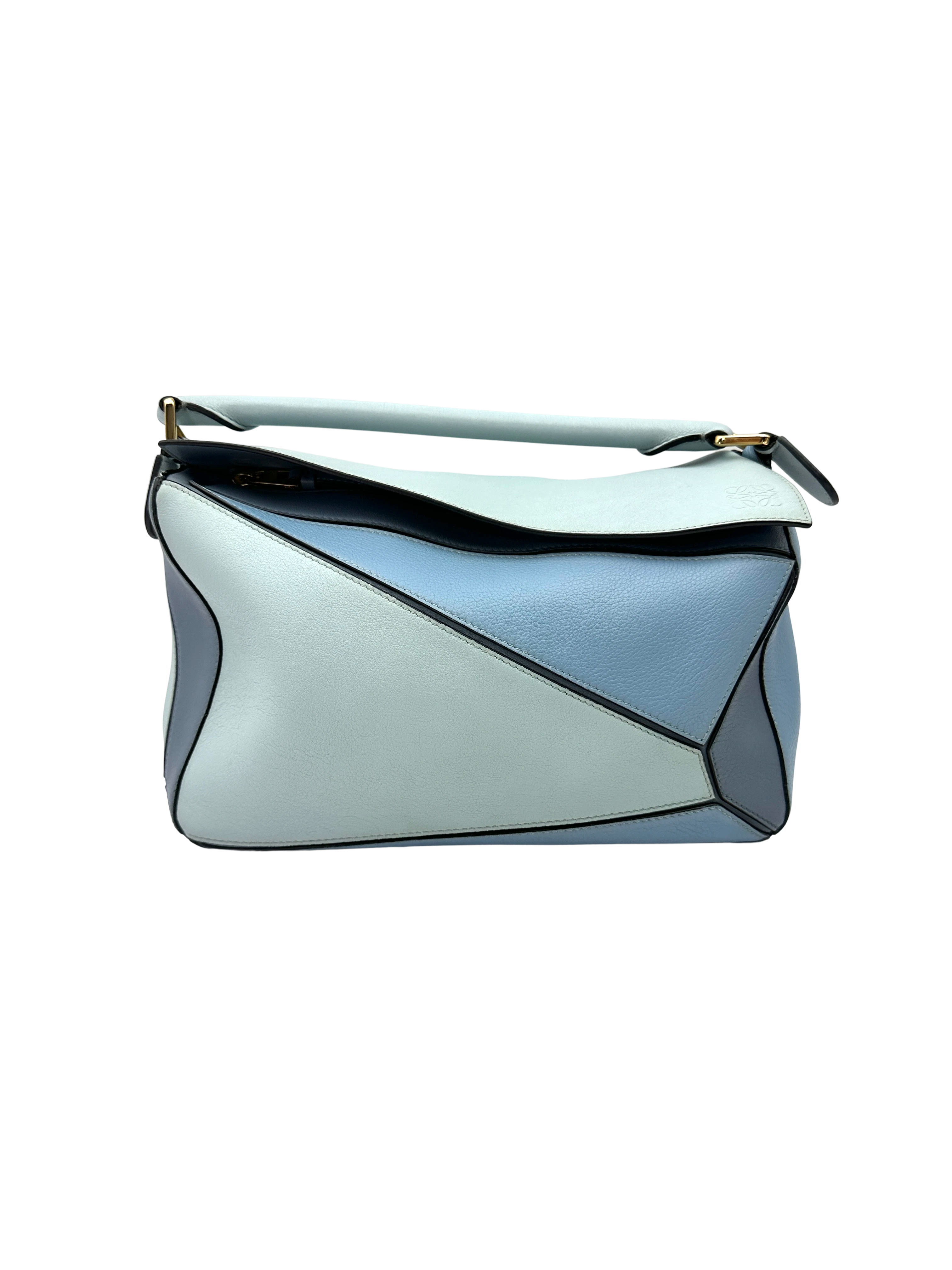 Loewe Puzzle Blue Leather Medium Size Shoulder Bag LW100