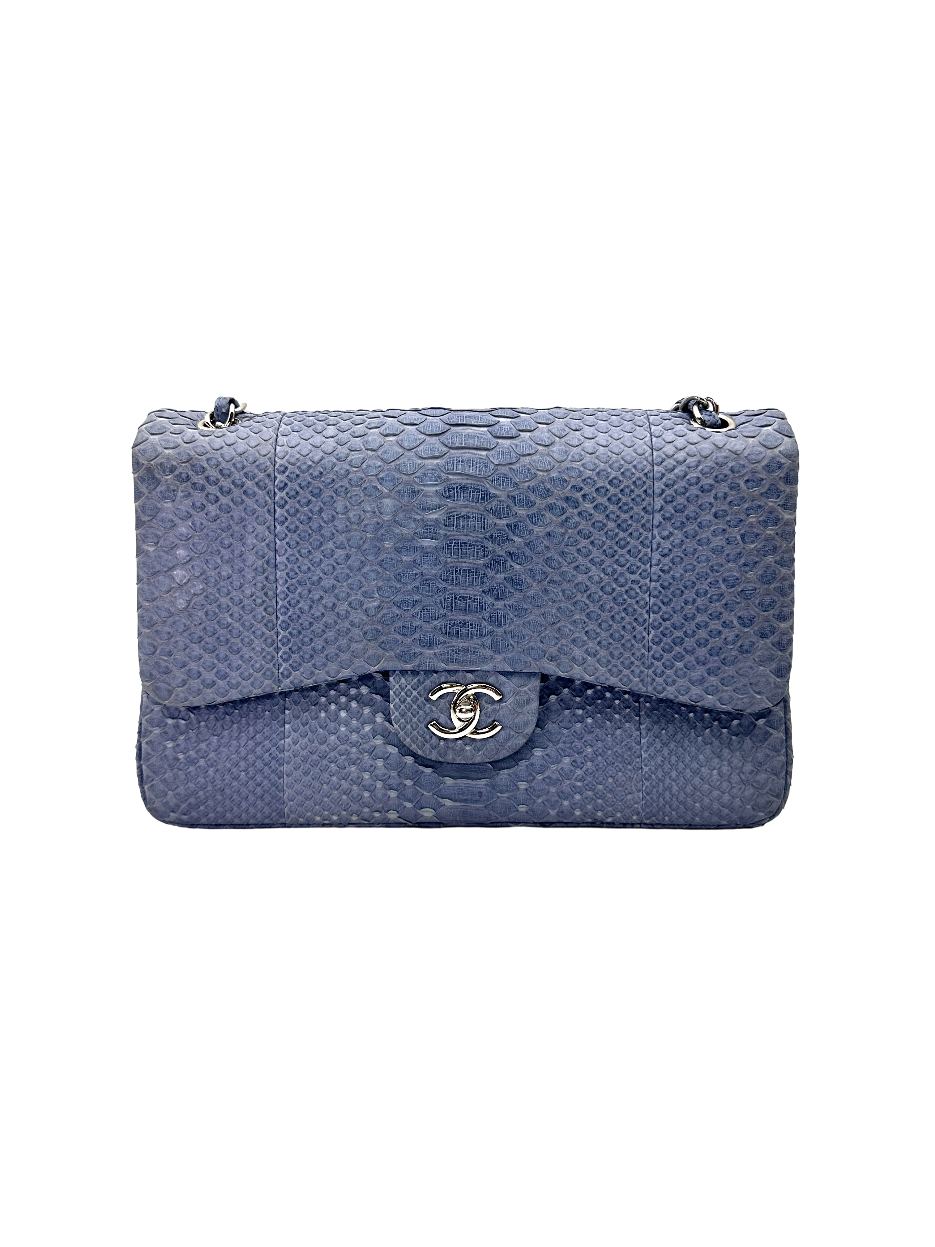 Chanel Classic Flap Blue Python Leather Jumbo Shoulder Bag(18***45) CC2553