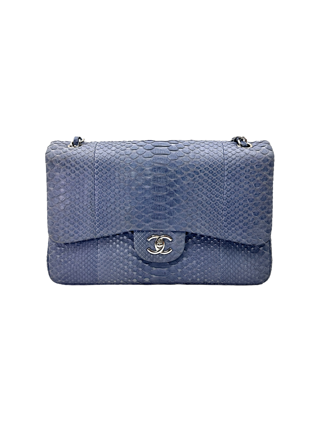 Chanel Classic Flap Blue Python Leather Jumbo Shoulder Bag(18***45) CC2553