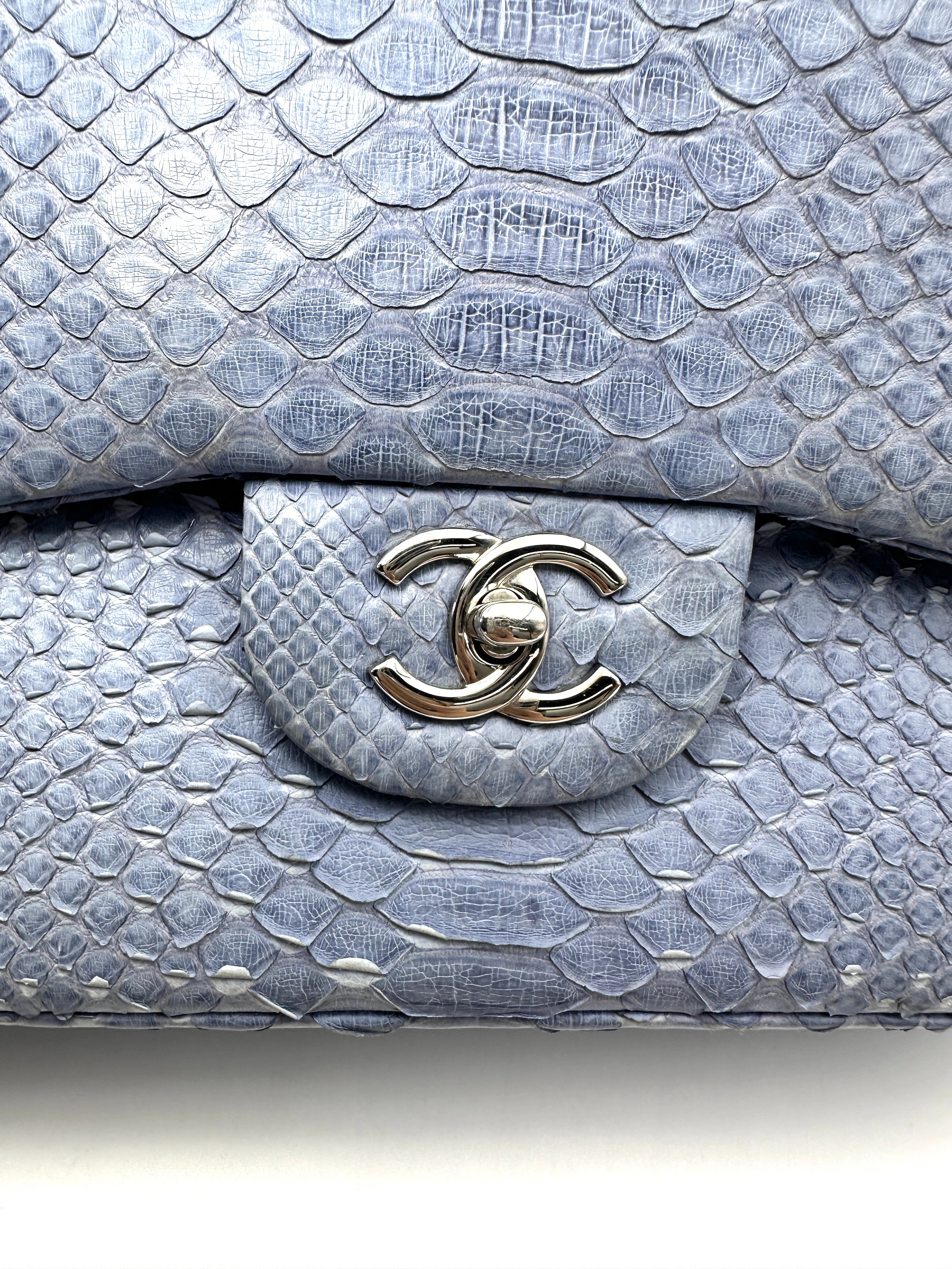 Chanel Classic Flap Blue Python Leather Jumbo Shoulder Bag(18***45) CC2553