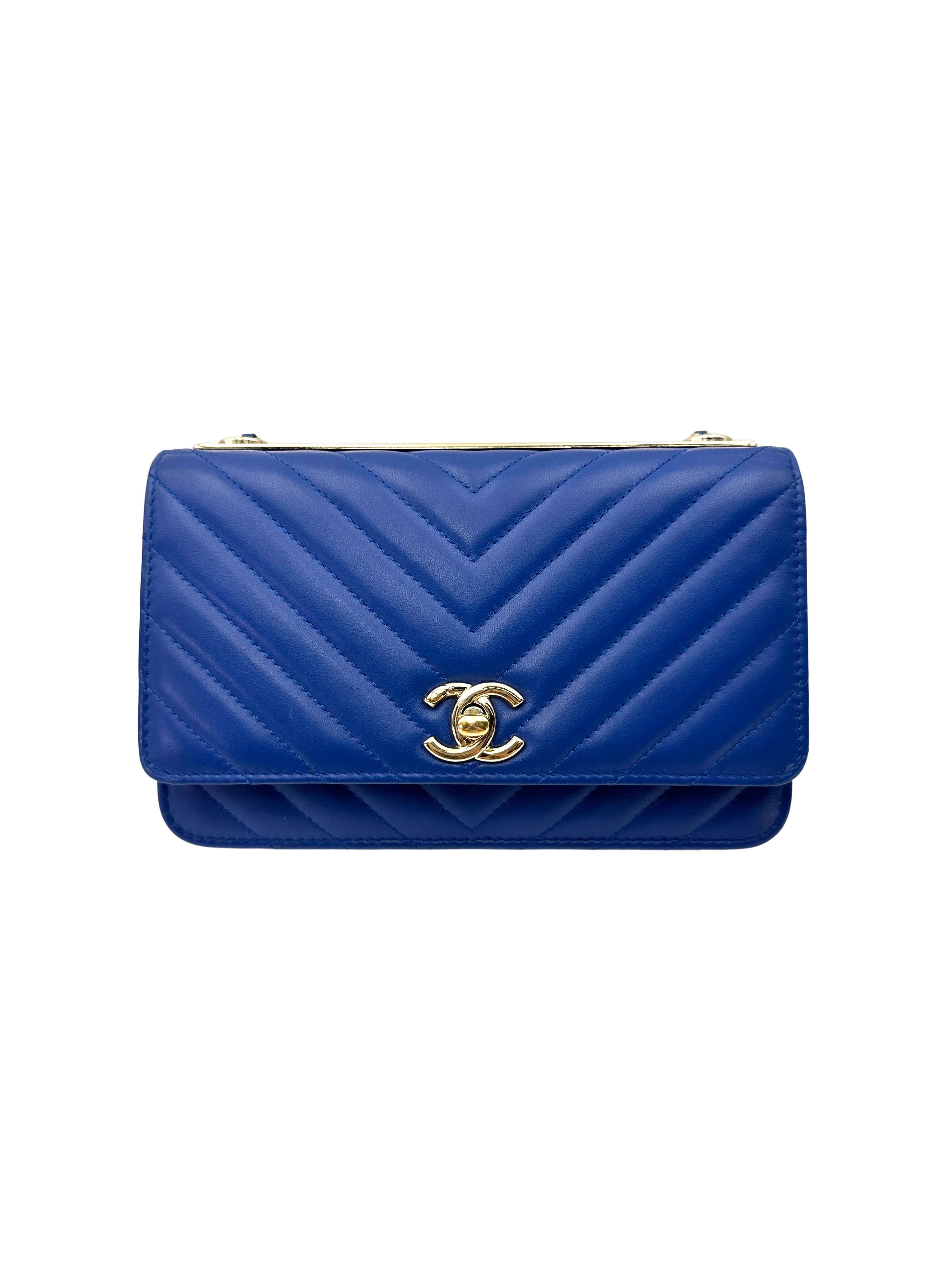 Chanel Trendy CC Blue Chevron Quilted Leather Wallet On Chain(26***48) CC2538