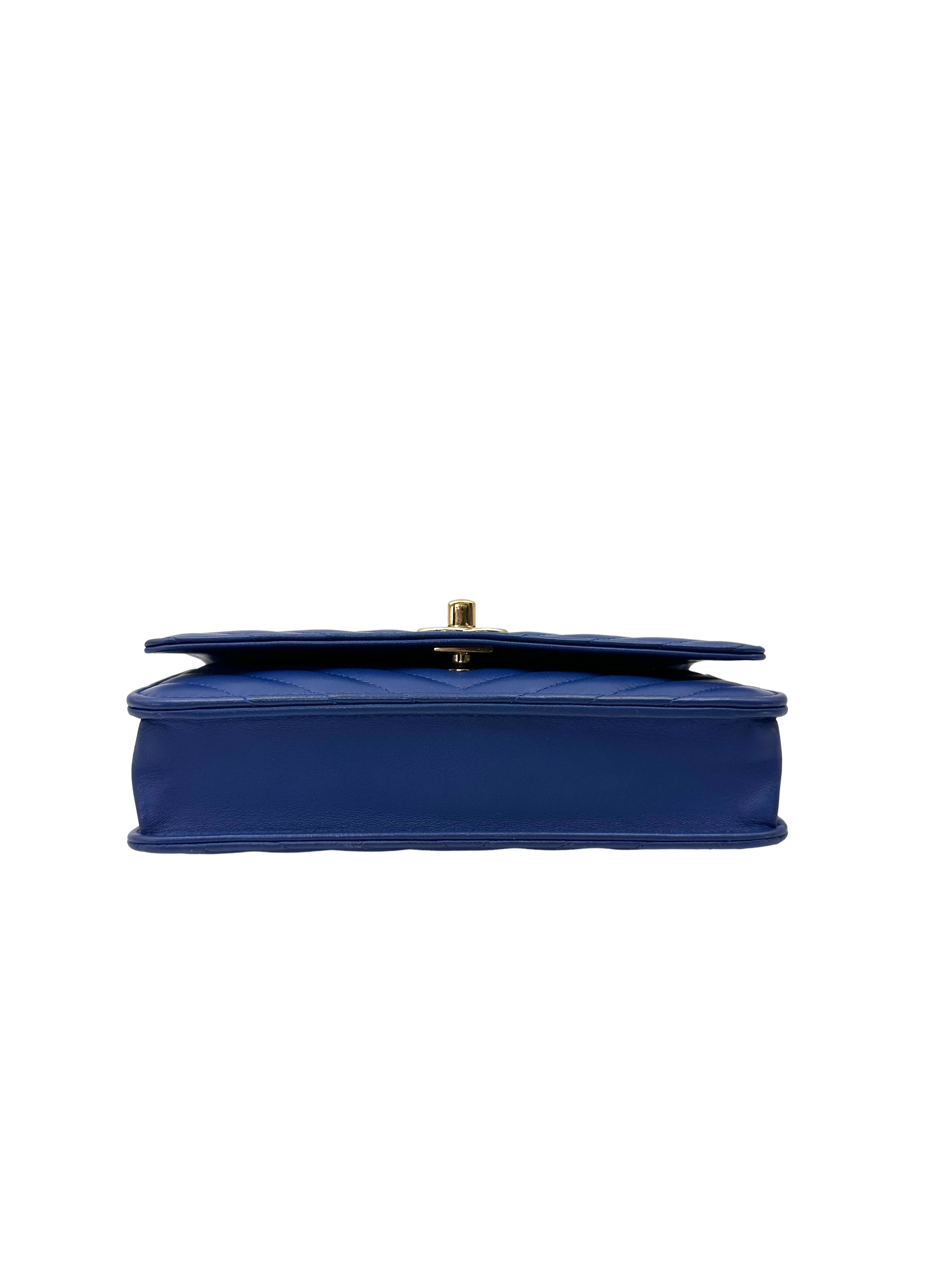 Chanel Trendy CC Blue Chevron Quilted Leather Wallet On Chain(26***48) CC2538