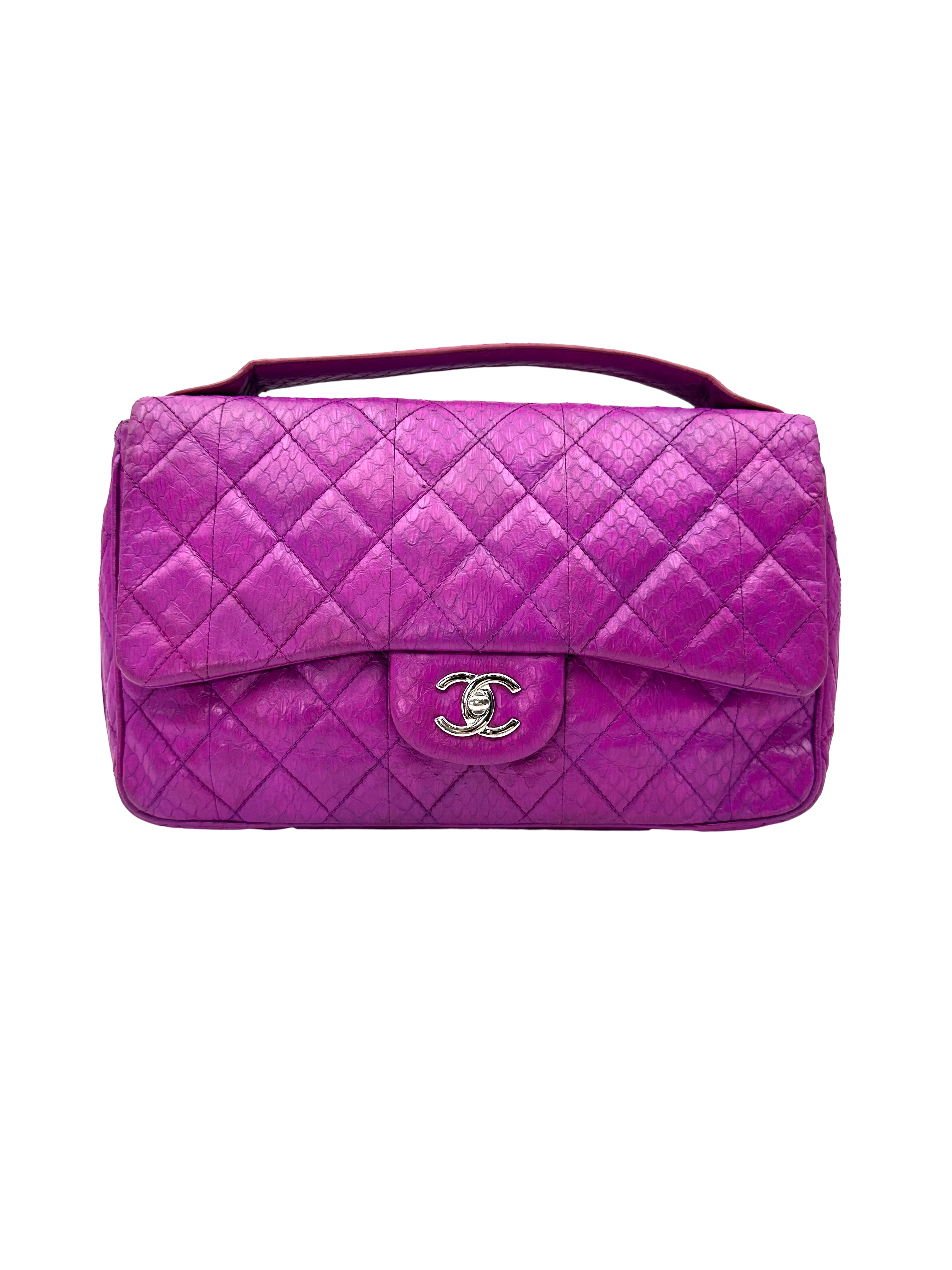 Chanel Classic Flap Purple Python Leather Top Handle Shoulder Bag(20***31) CC2554